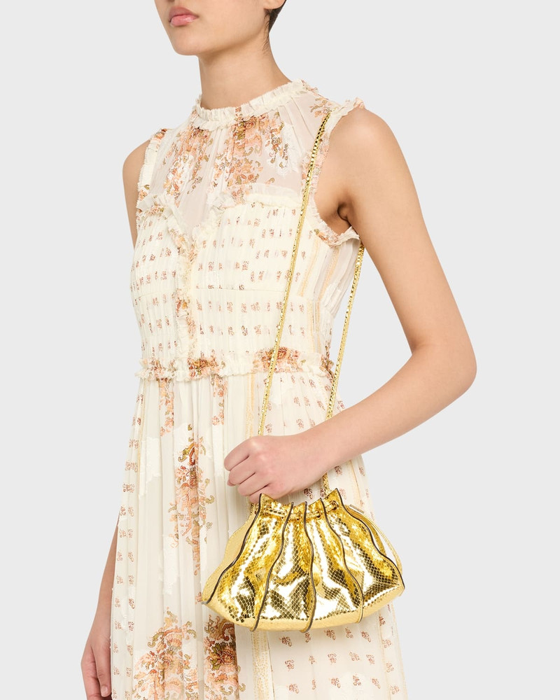 ULLA JOHNSON Adria Mini Pleated Wave Metallic Snake-Print Crossbody Bag outlook