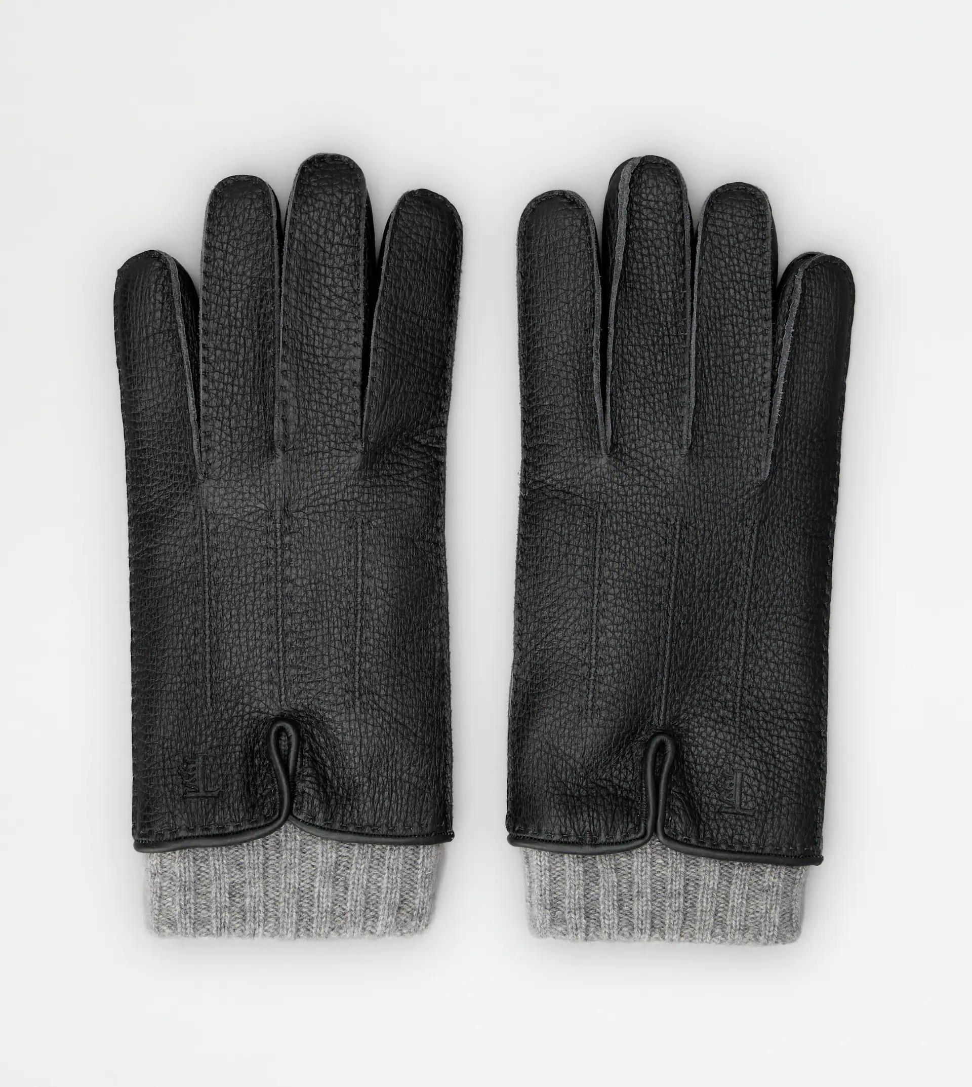 TOD'S GLOVES IN LEATHER AND CASHMERE - BLACK, GREY, ORANGE - 1