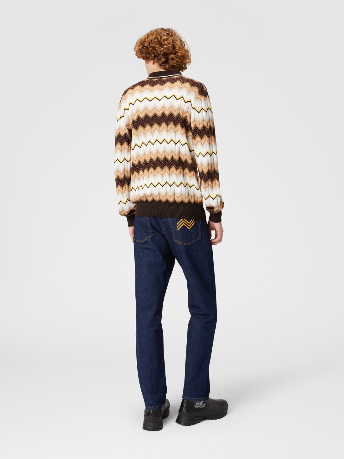 Long-sleeved polo shirt in wool and zigzag cotton - 3