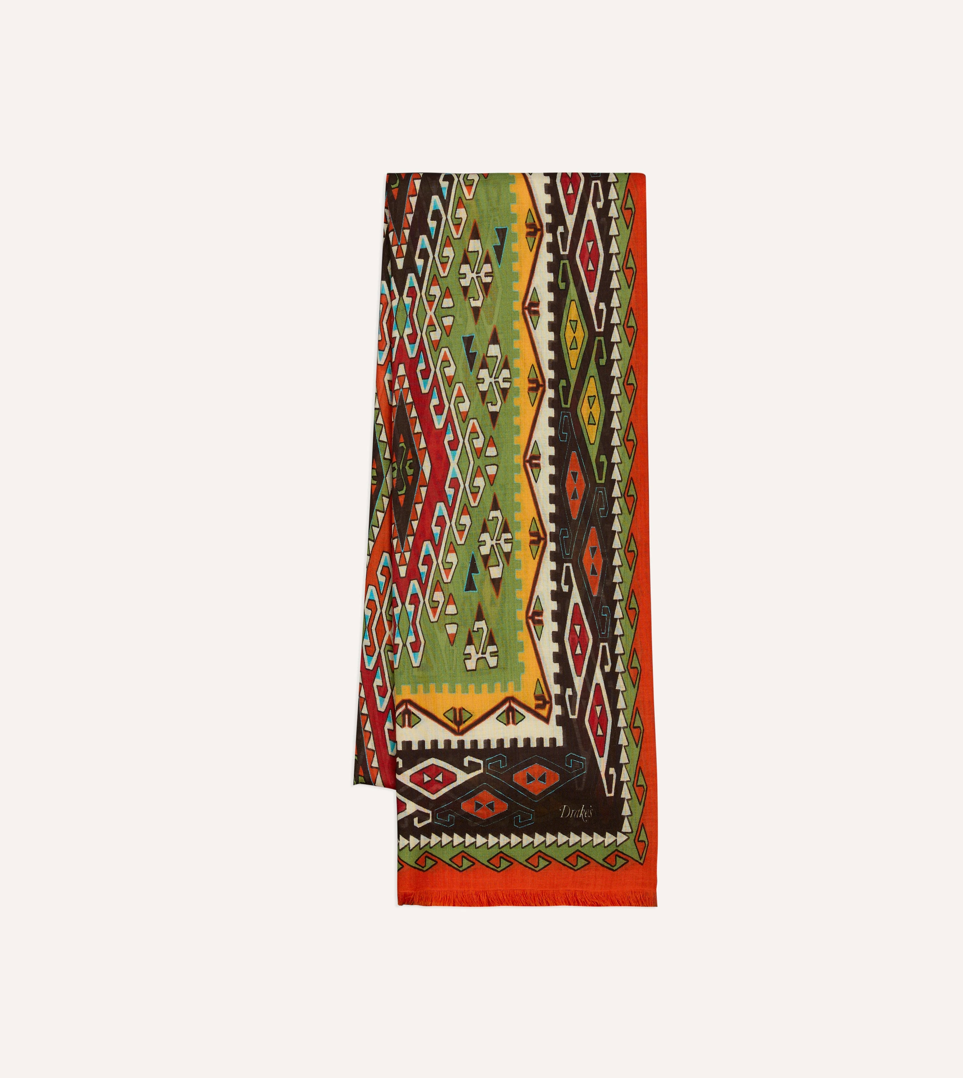 Red Kilim Print Tubular Wool Silk Scarf - 1