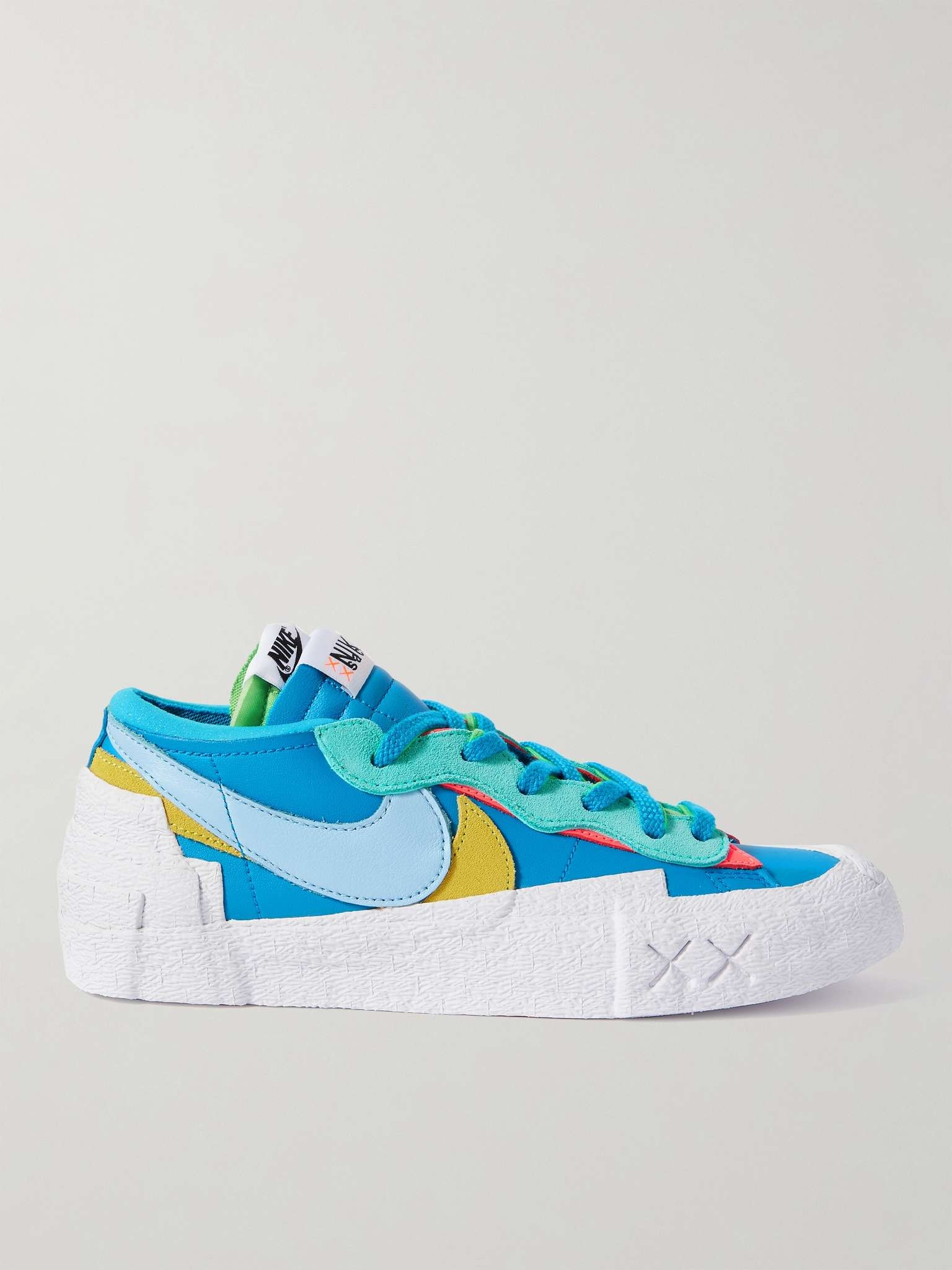 + Sacai + KAWS Blazer Low Colour-Block Suede-Trimmed Leather Sneakers - 1