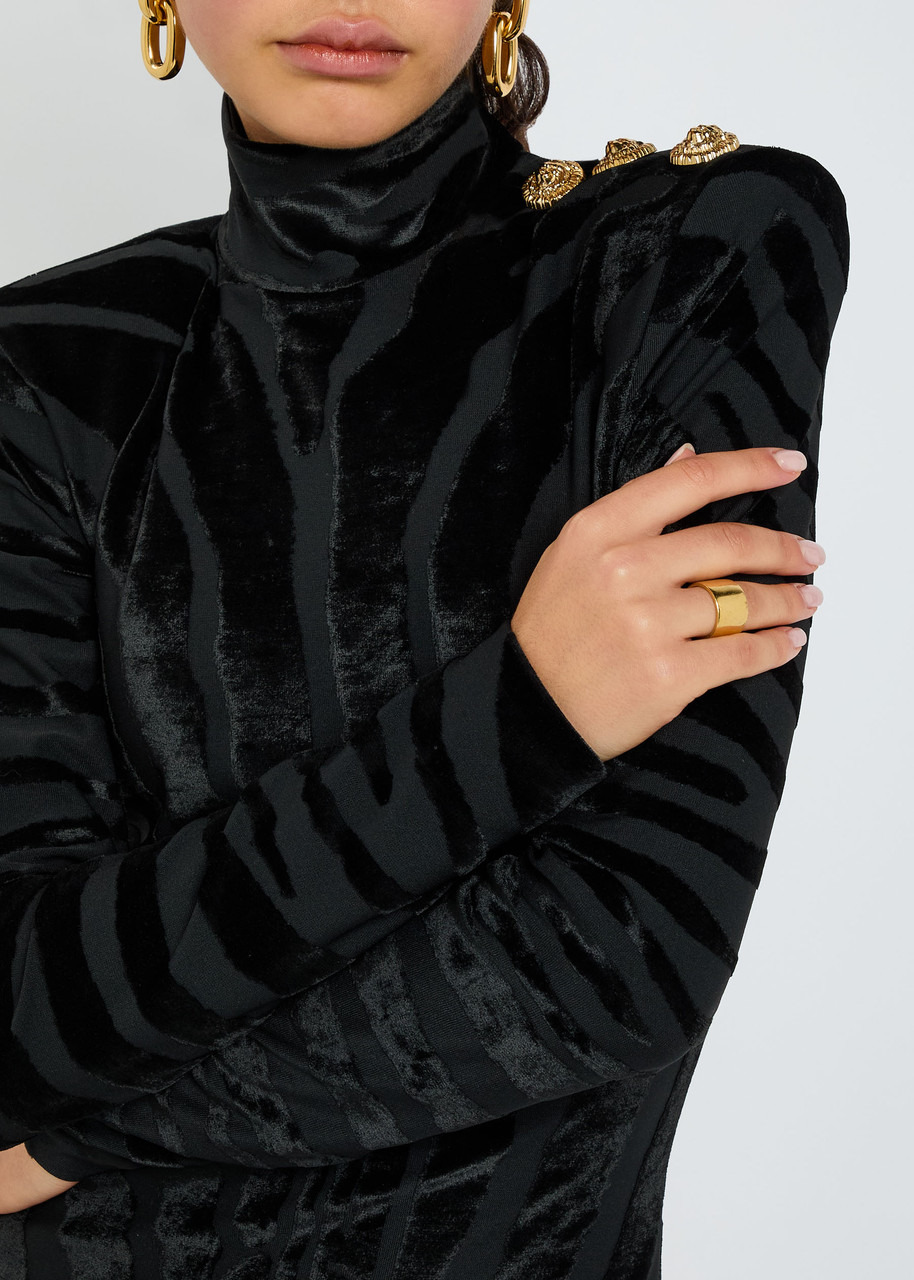 Balmain Zebra-jacquard Velvet and Woven Bodycon Dress - 5