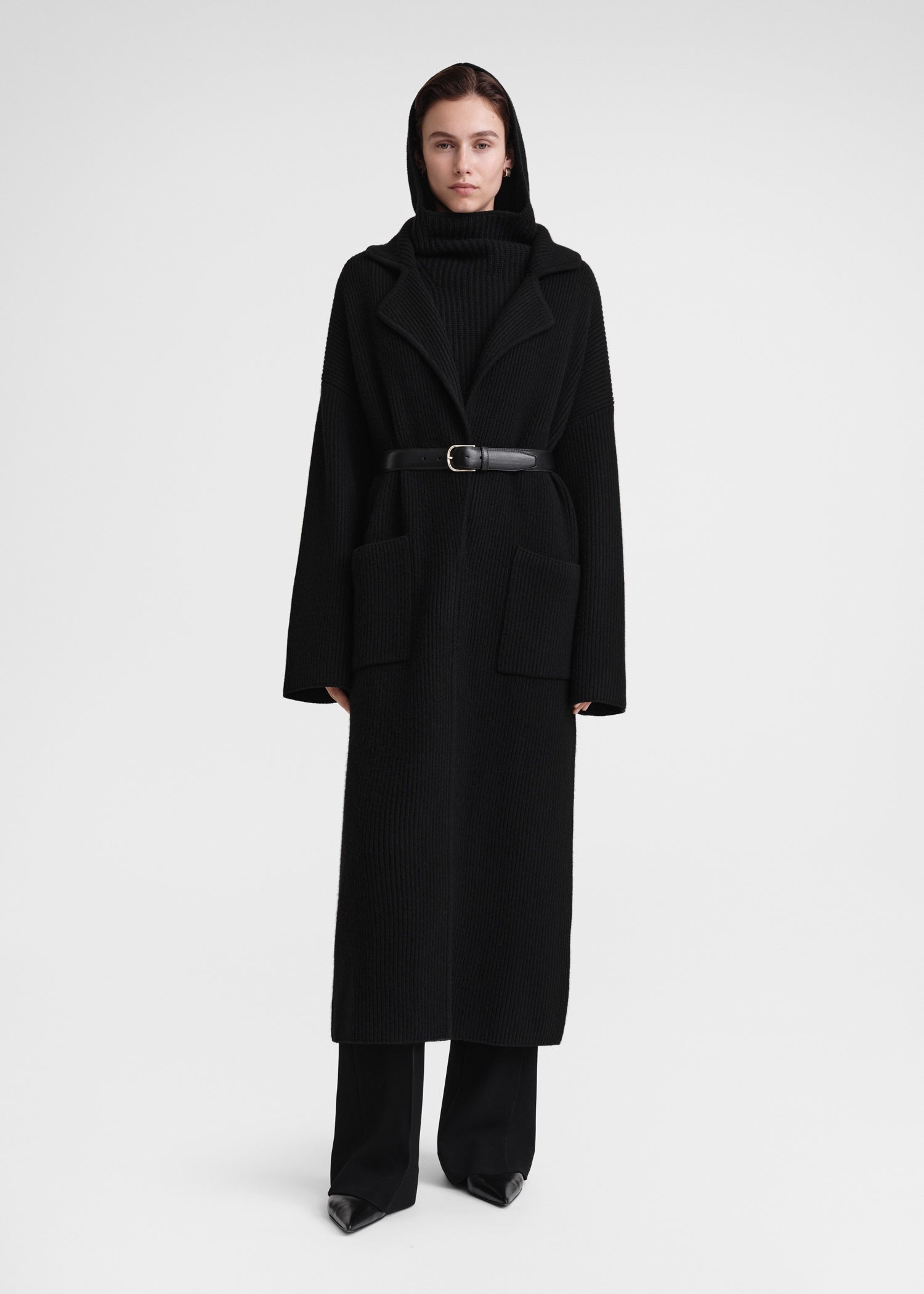 Ribbed wool hoodie bib black - 5