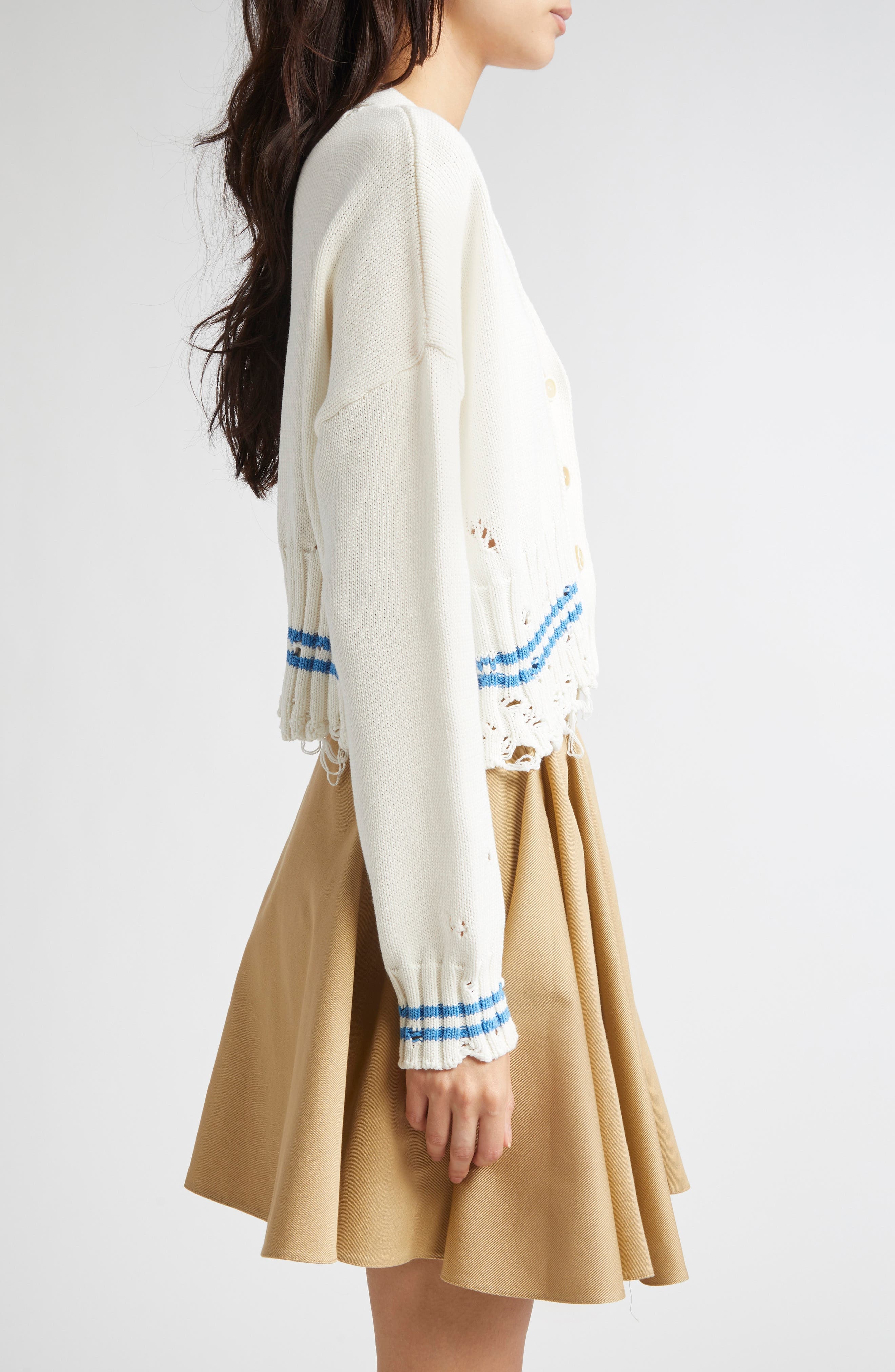 Marni Mending Logo Distressed Boxy Cotton Cardigan in V2W01 Lily White at Nordstrom - 4