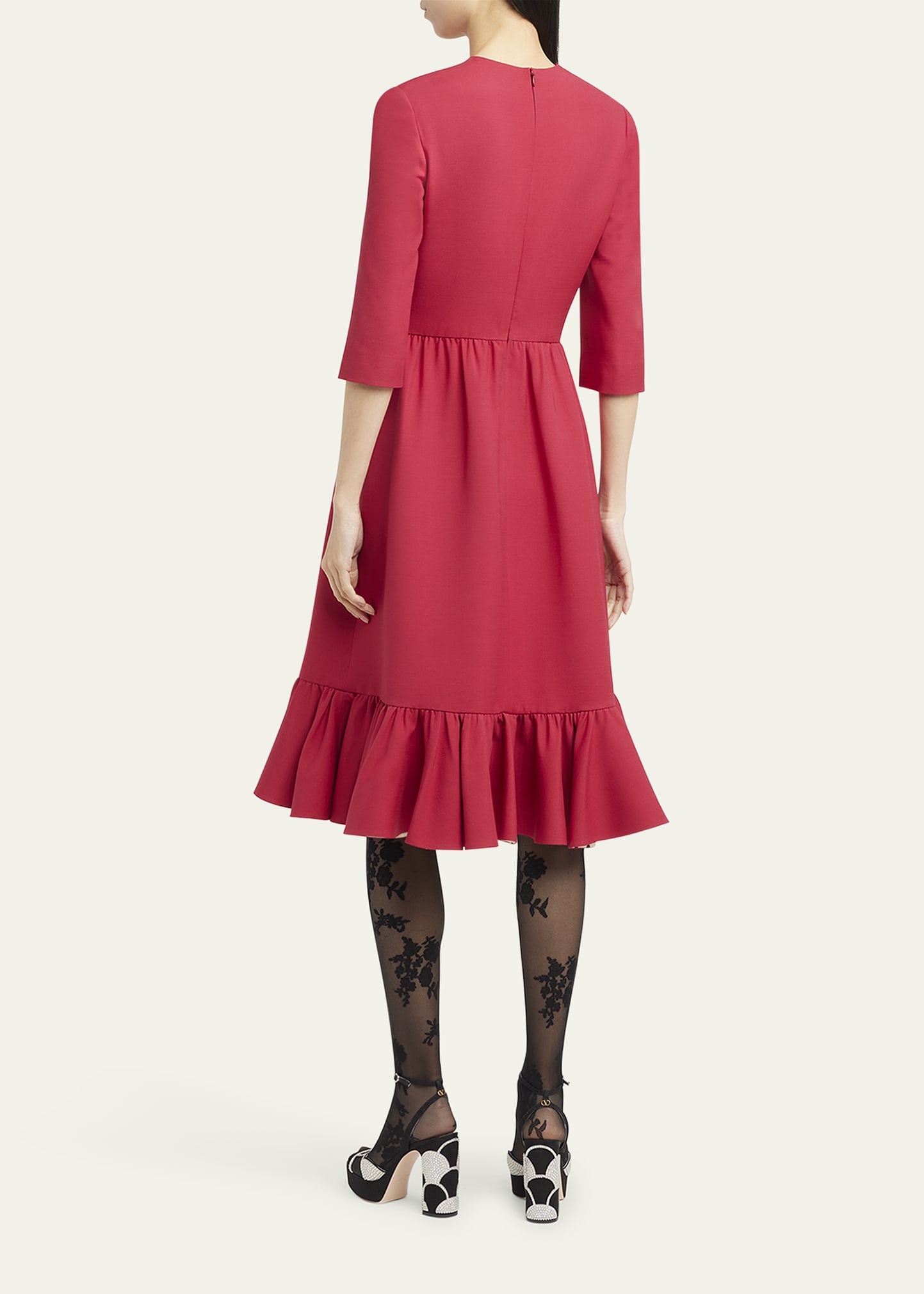 Strass Heart Flounce Crepe Couture Dress - 3