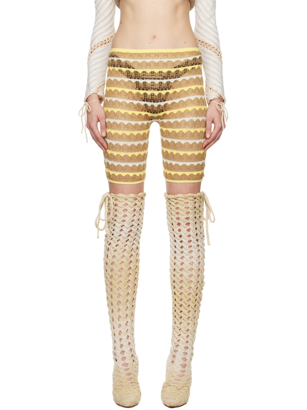 SSENSE Exclusive Yellow & Tan Lacey Shorts - 1