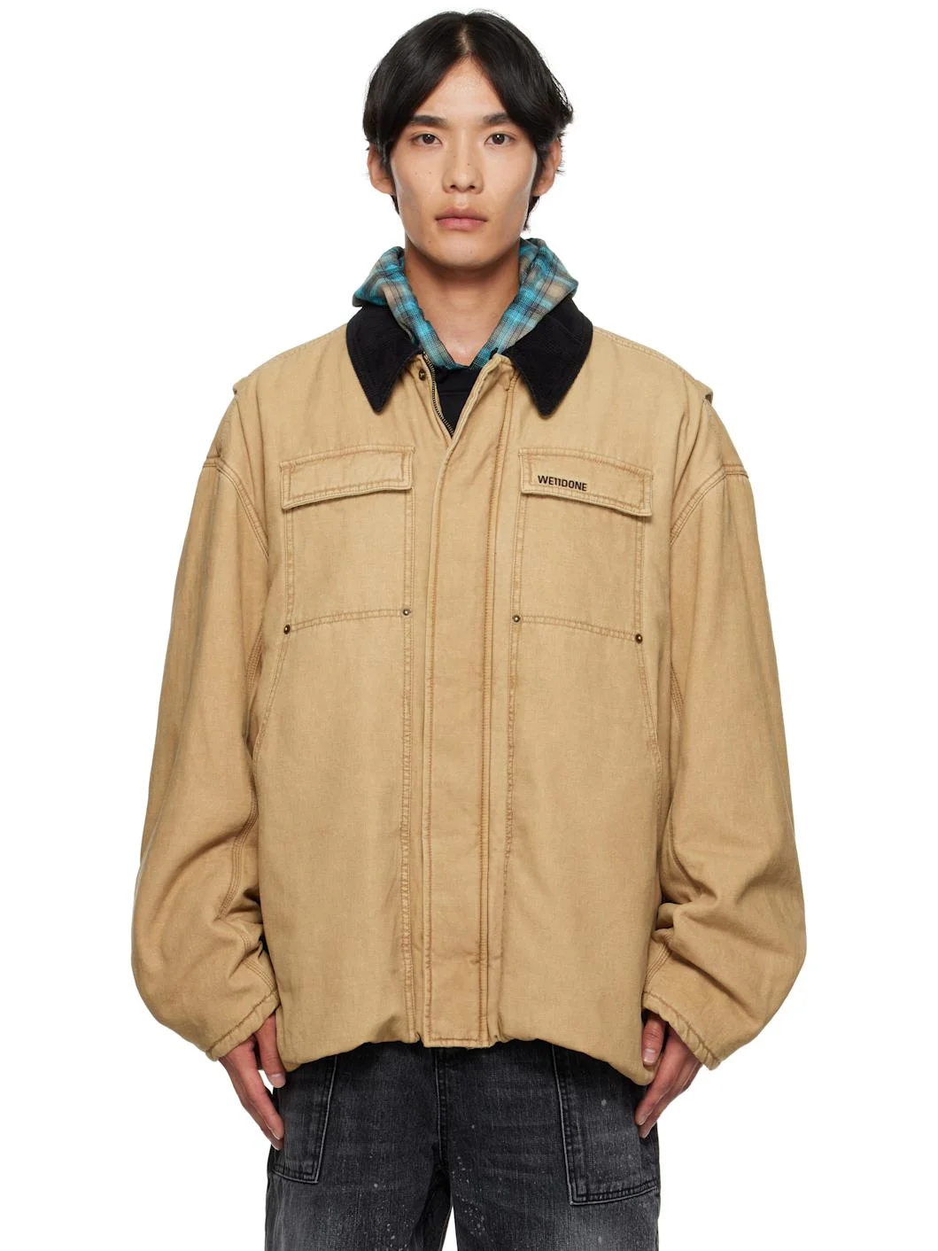 Beige Long Washed Work Jacket - 1