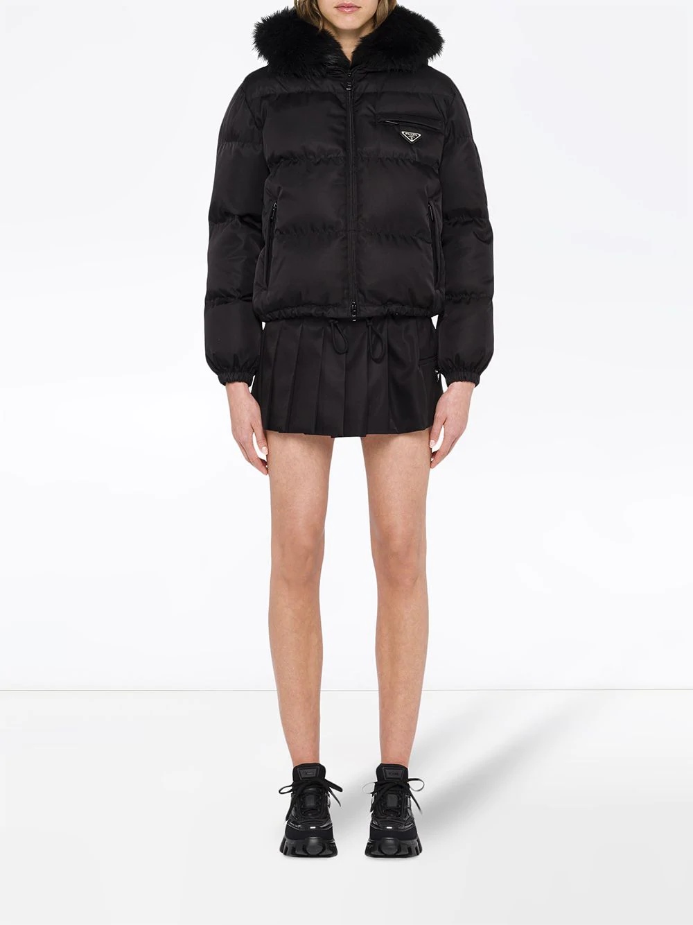 padded parka jacket with enamel triangle logo - 2