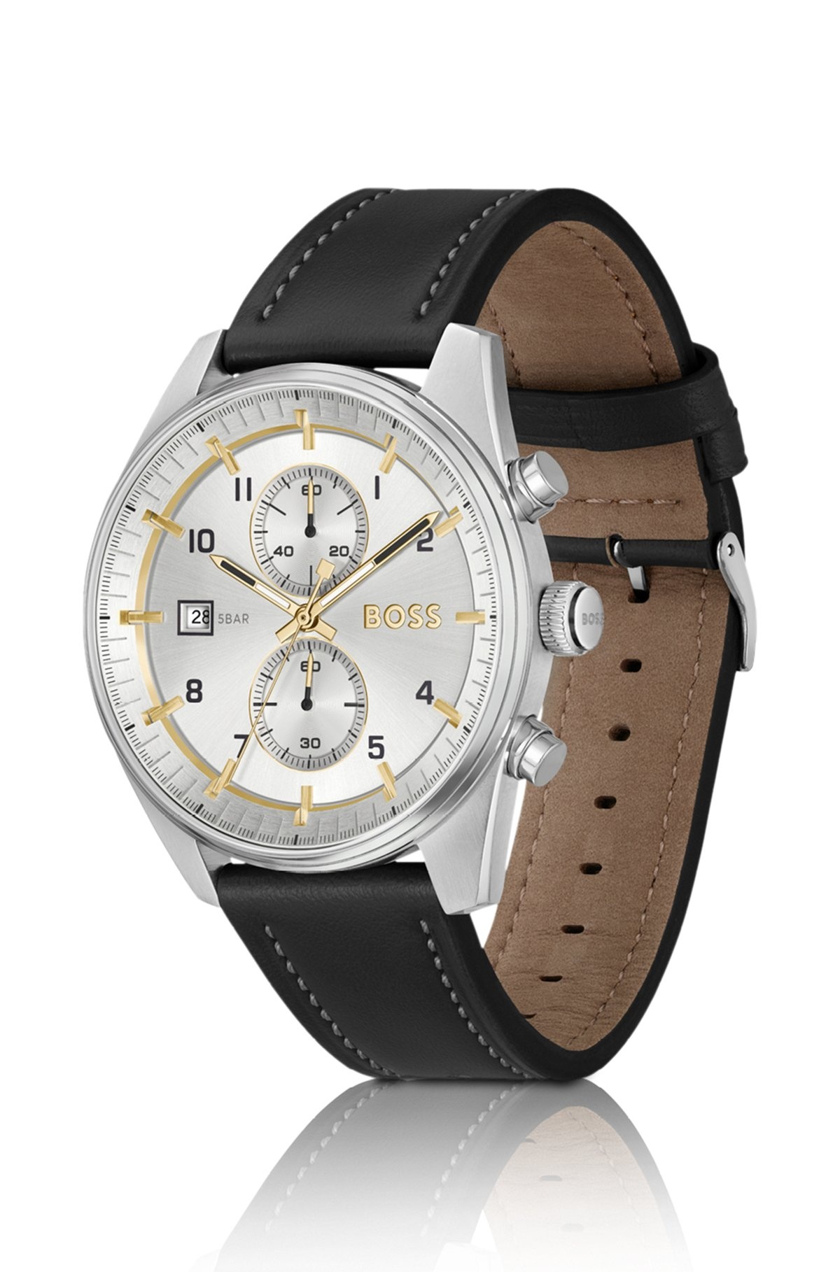 PILOT-INSPIRED CHRONOGRAPH WATCH WITH BLACK LEATHER STRAP - 2