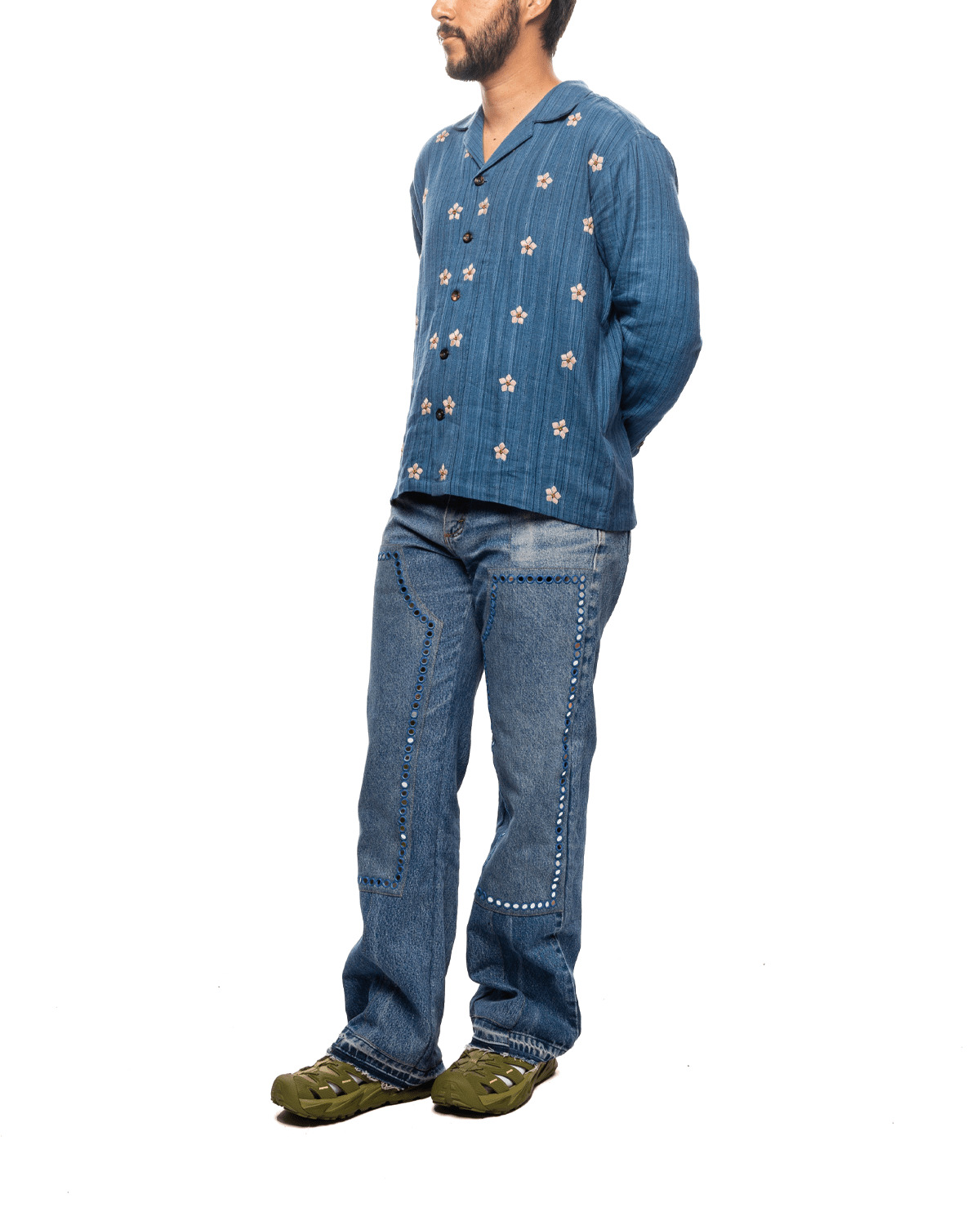 Upcycled Double Knee Pant Blue Denim - 2