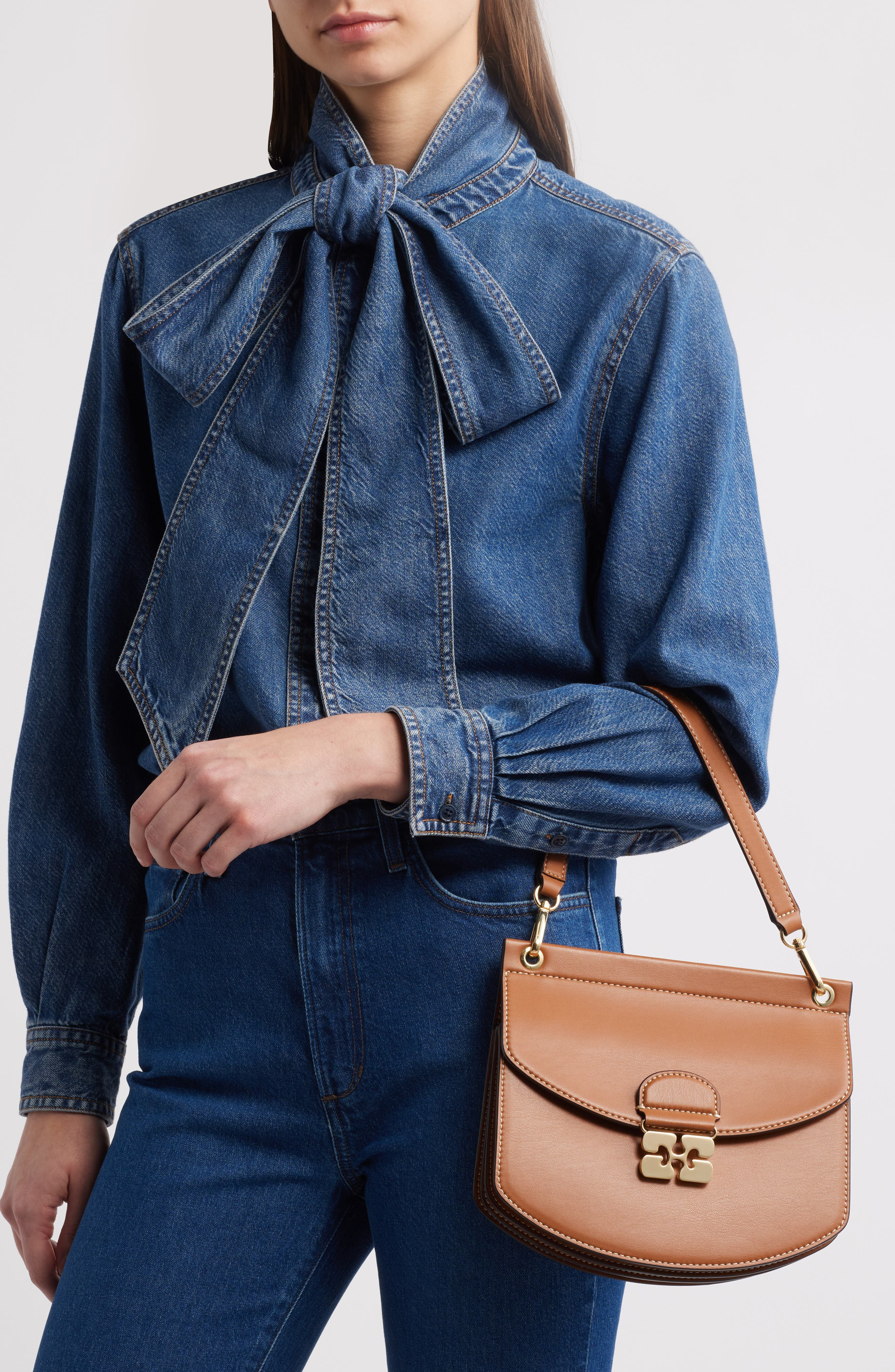 Ganni Small Apo-G Leather Crossbody Bag in Caramel Cafe at Nordstrom - 3