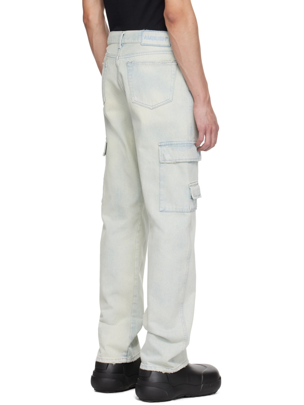 Blue Slim Denim Cargo Pants - 3
