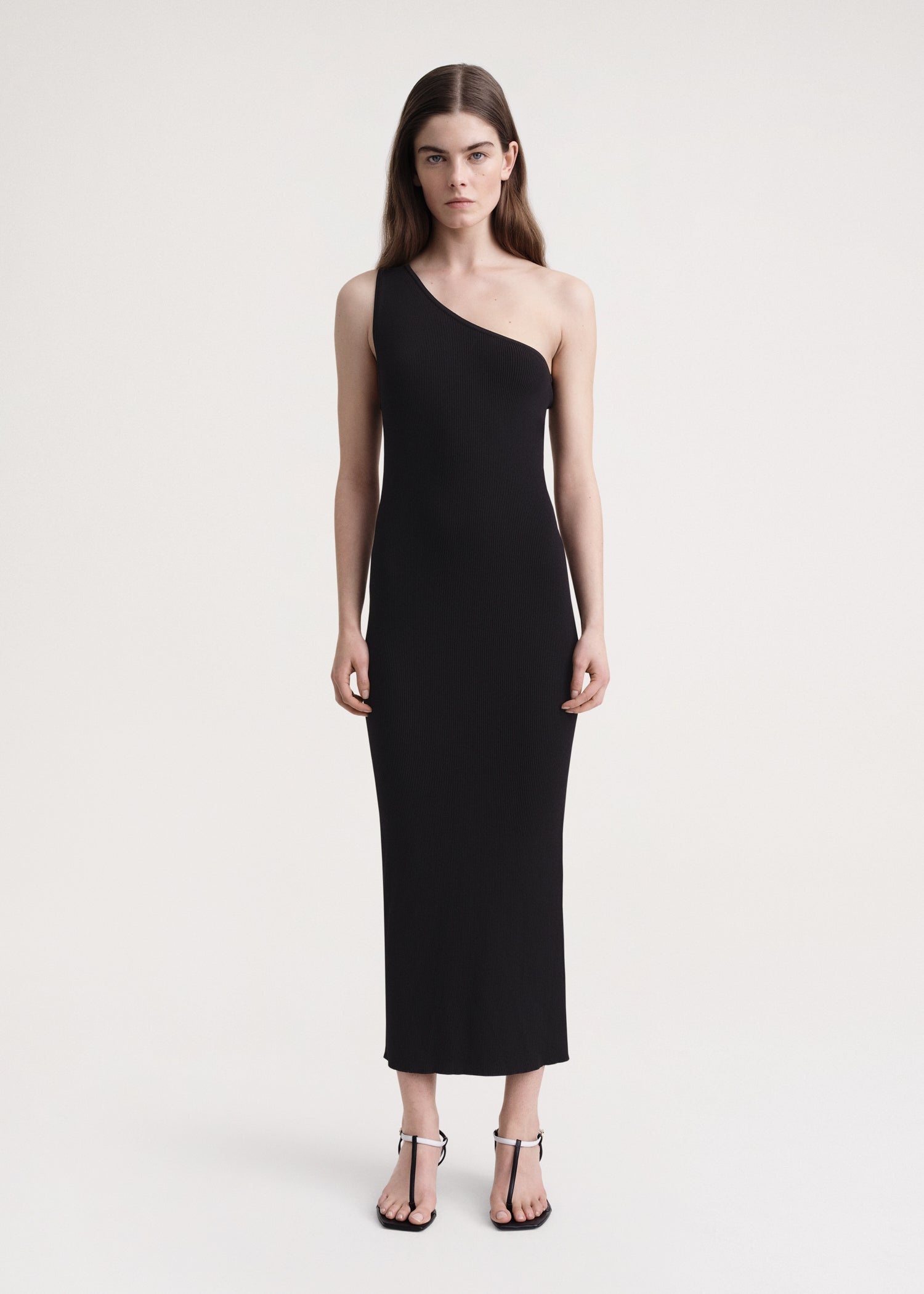 One-shoulder ribbed dress black - 2