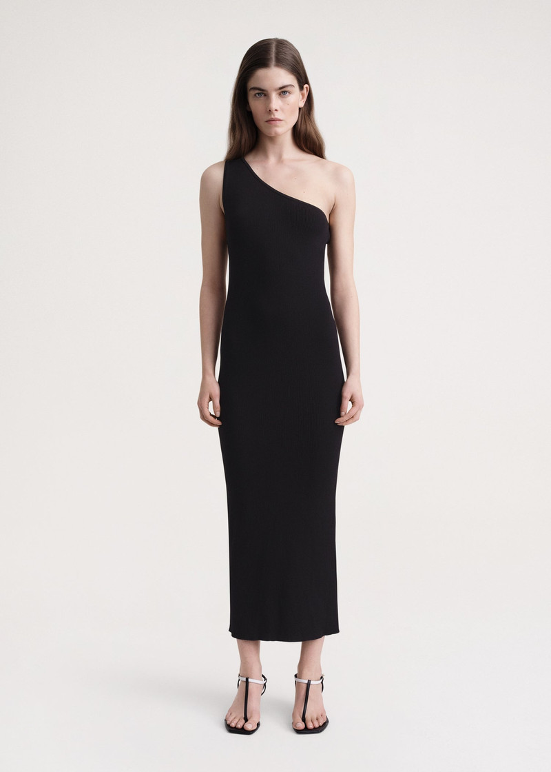Totême One-shoulder ribbed dress black outlook