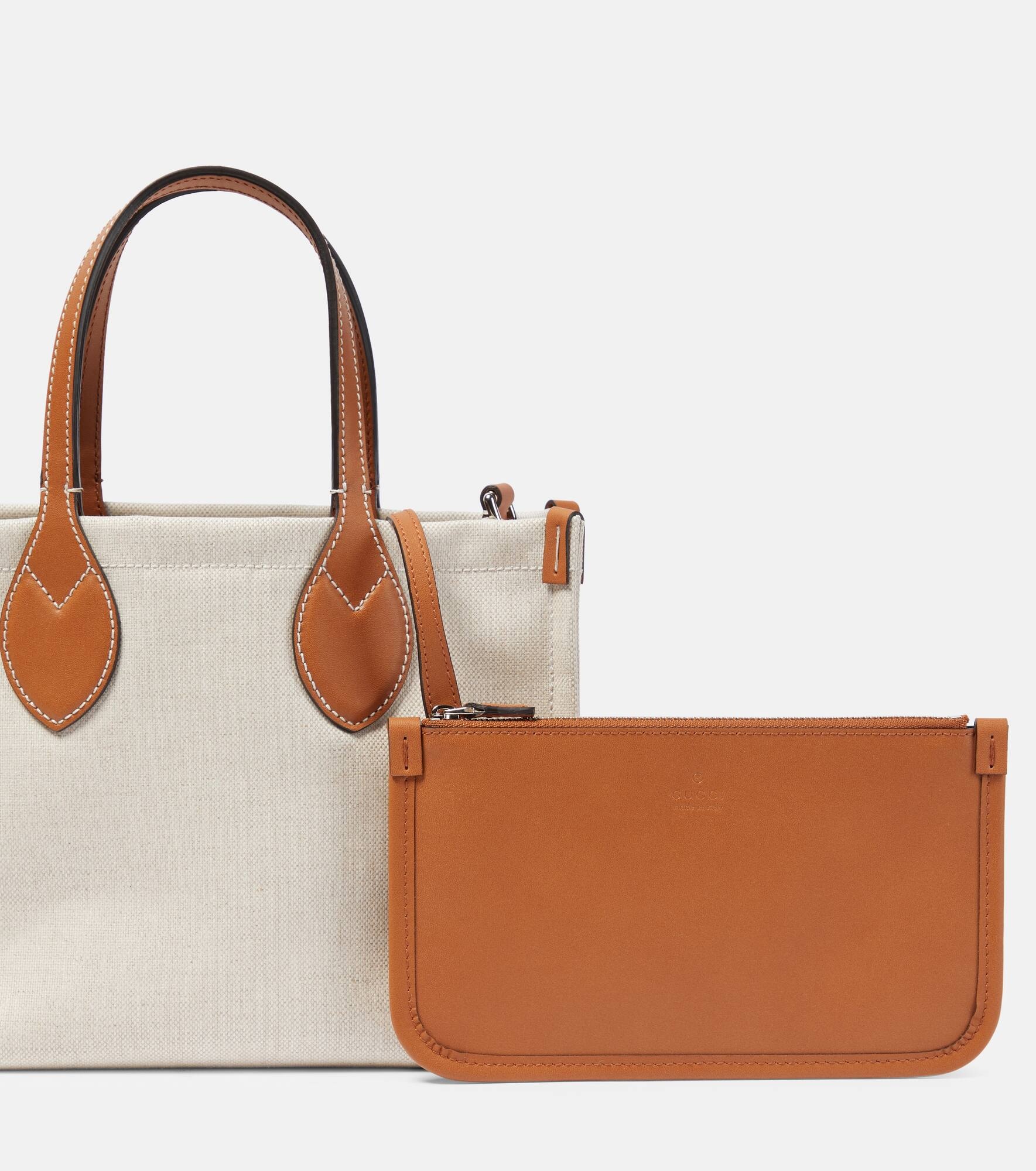 Mini logo leather-trimmed canvas tote bag - 6