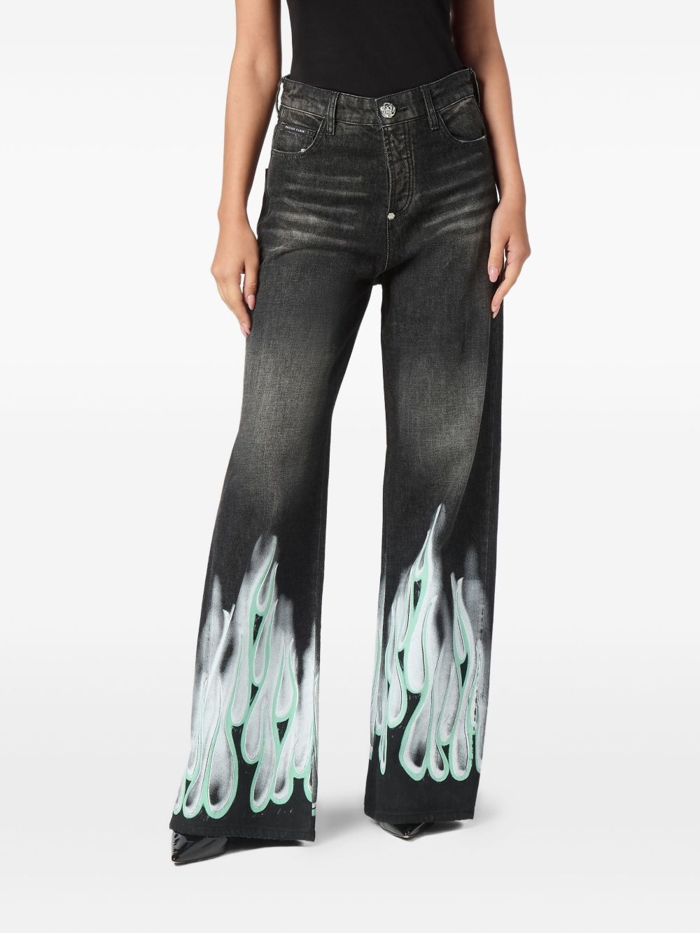 flame-print jeans - 3