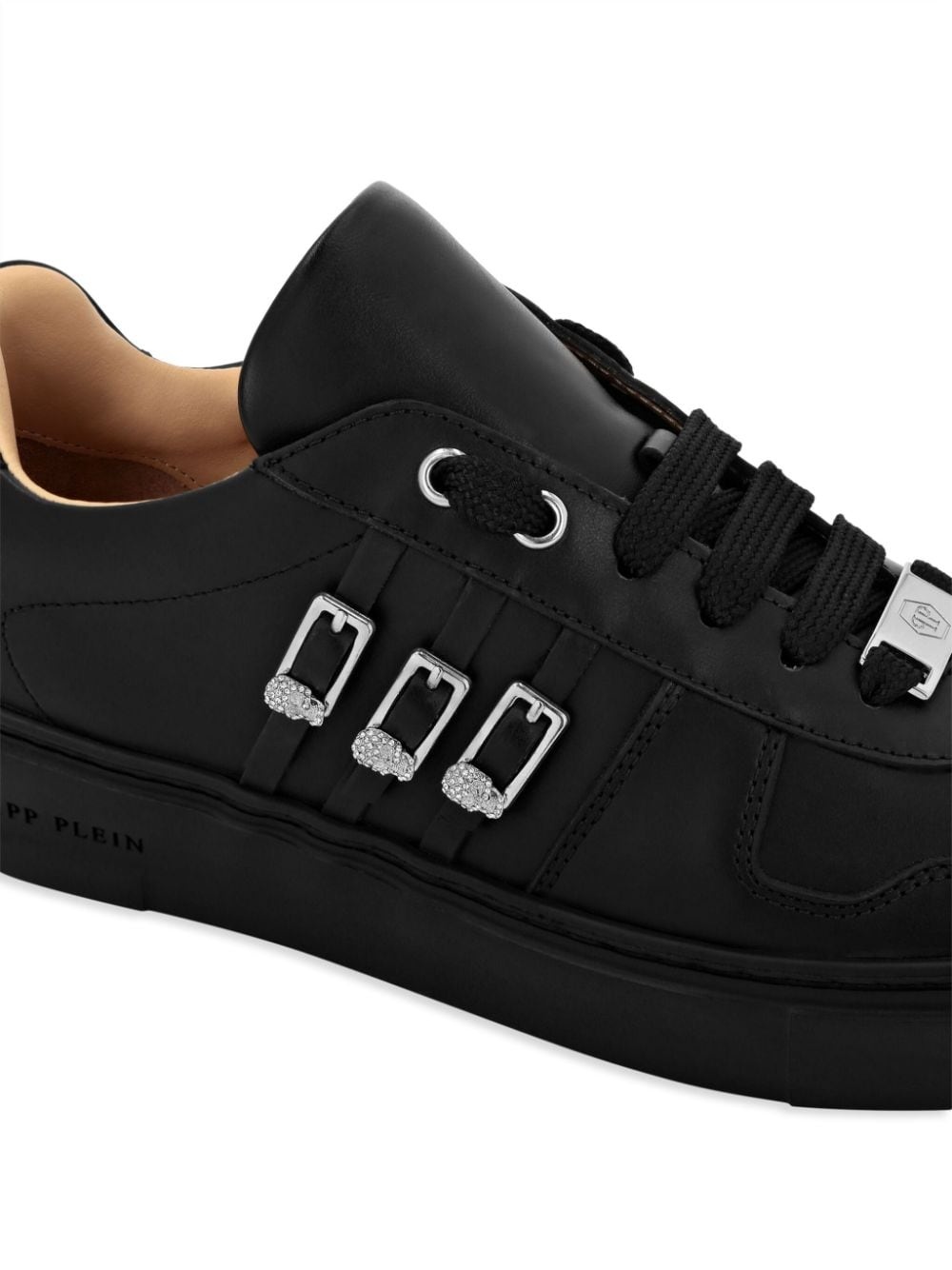 skull-appliqué leather sneakers - 5