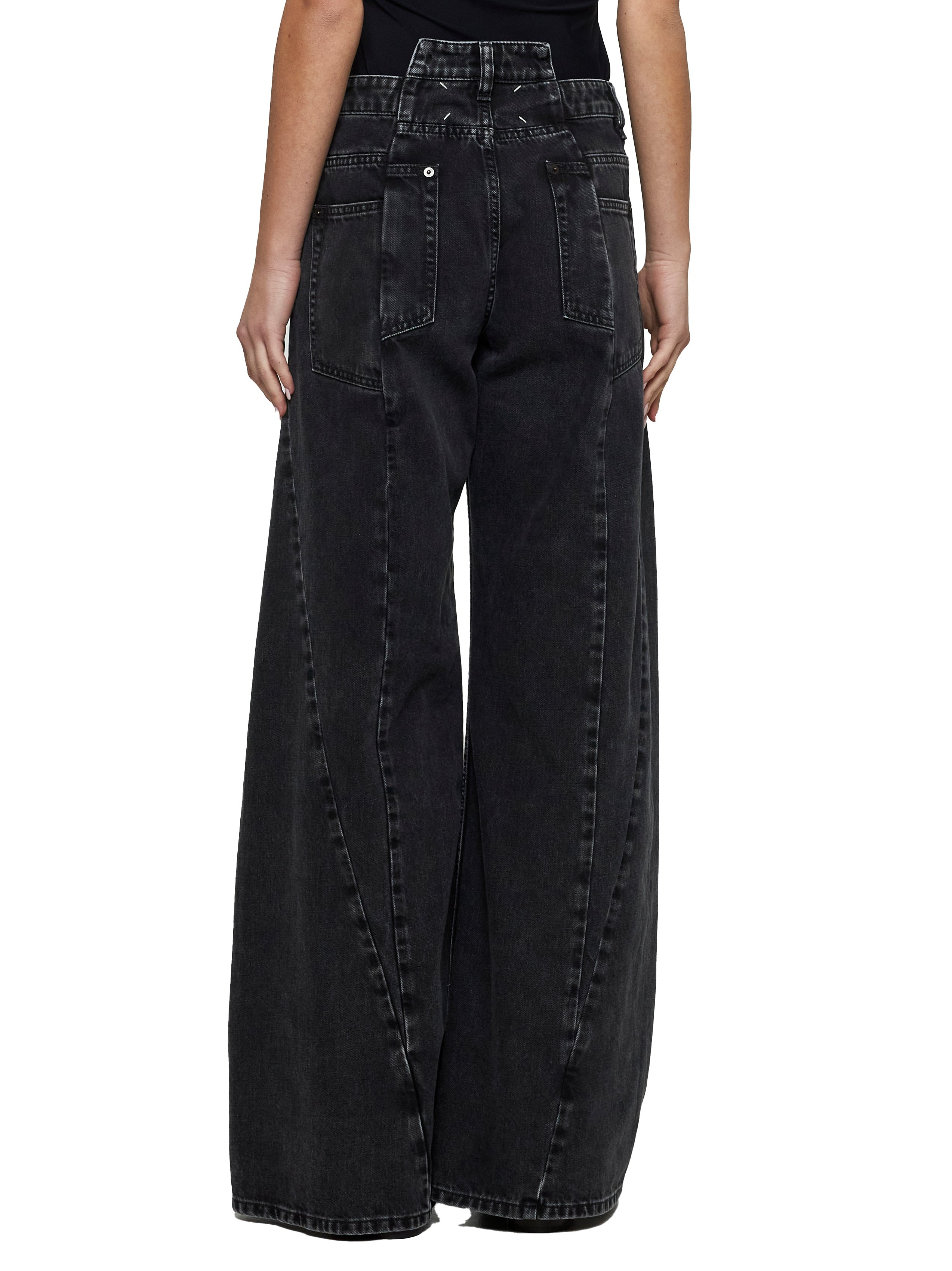 Black denim cut-out waist jeans - 4