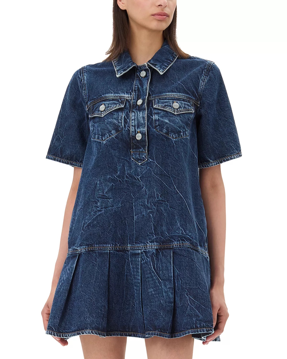 Crinkled Future Denim Mini Dress - 1