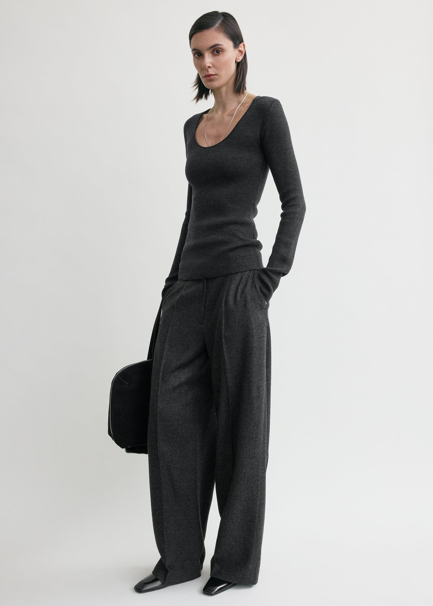 Compact knit top charcoal - 2