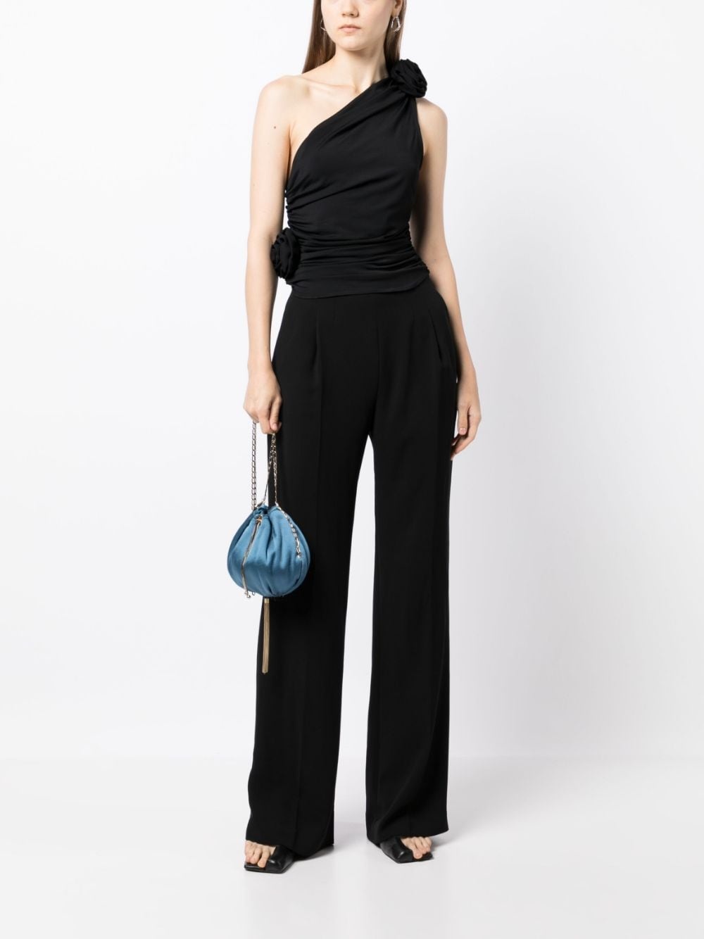flower embellished one-shoulder top - 2
