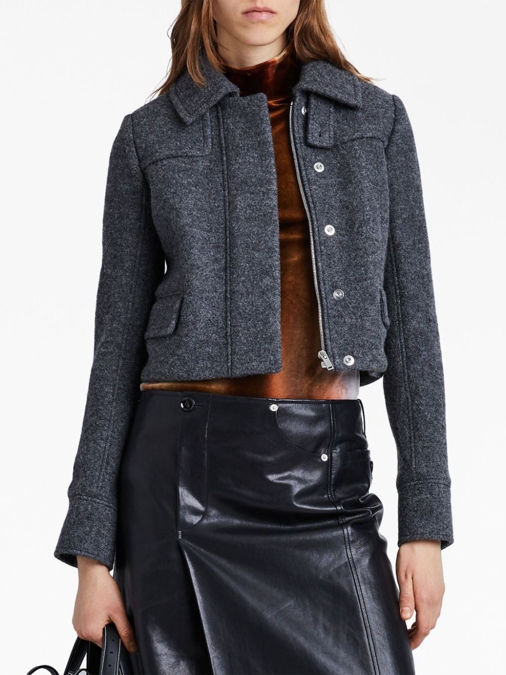 zipped wool cropped jacket - 5