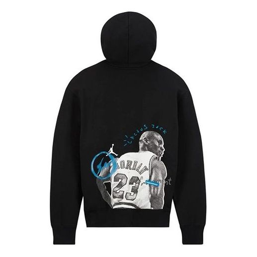 Air Jordan x Travis Scott x Fragment Cartoon Printing Hoodie 'Black White' DJ0616-010 - 2