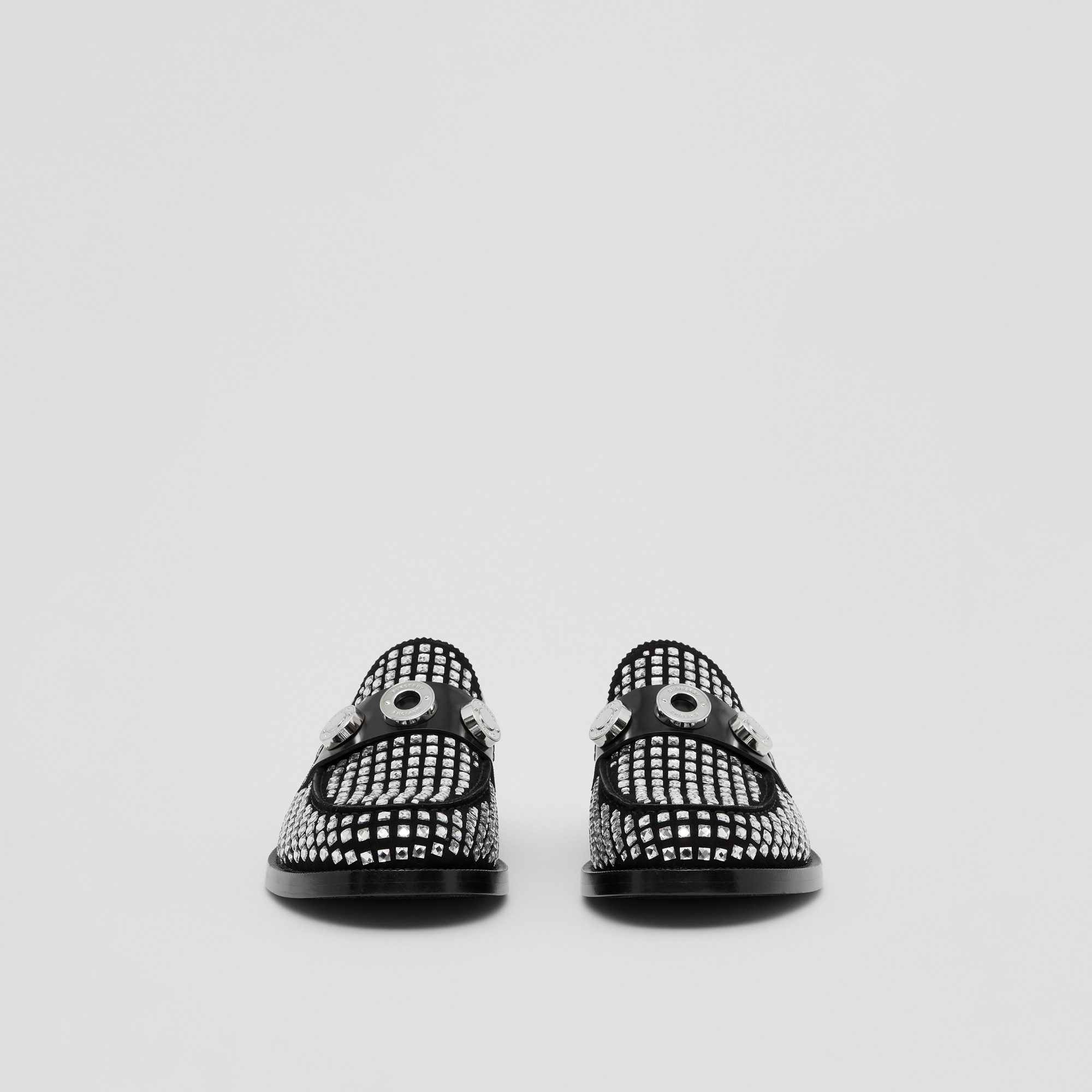 Logo Graphic Crystal Detail Suede Loafers - 4