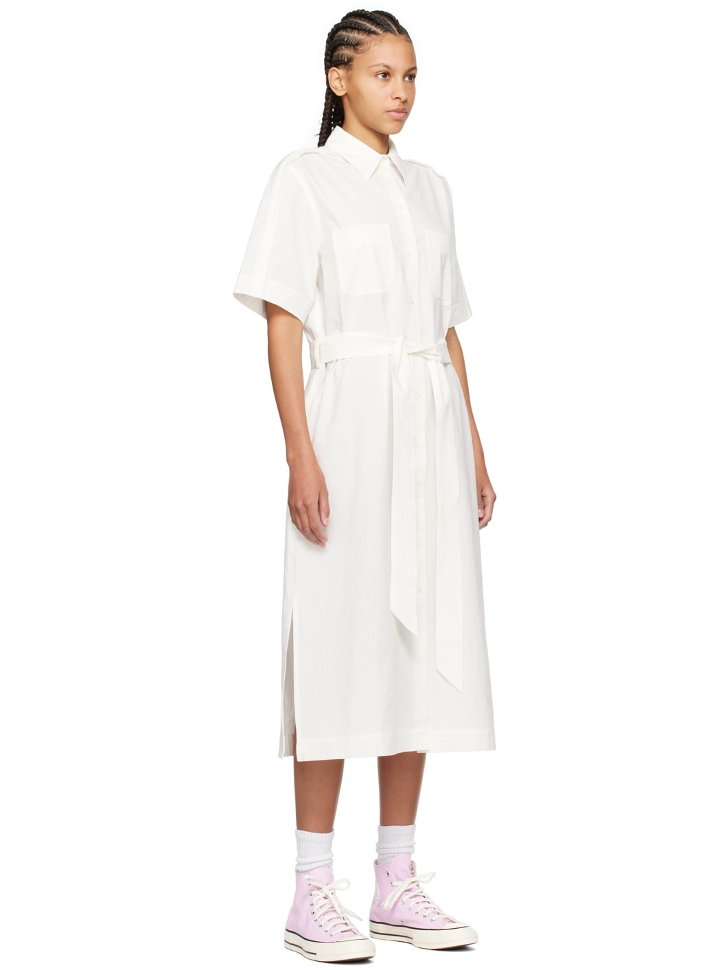 White Crinkled Midi Dress - 2