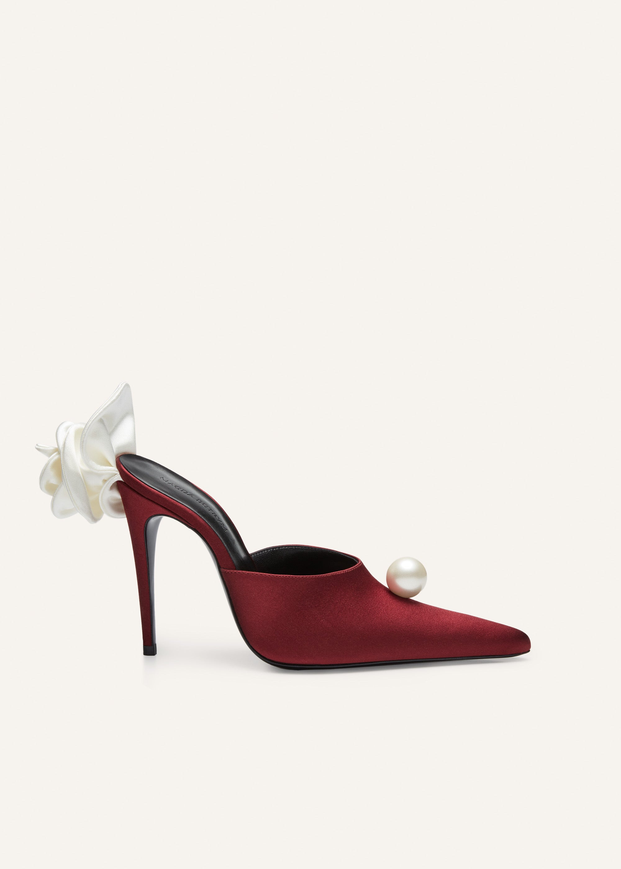 Pointed flower mules in burgundy satin - 1