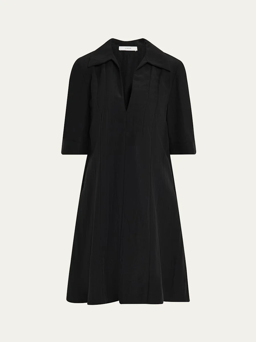 Short-Sleeve A-Line Short Dress - 1