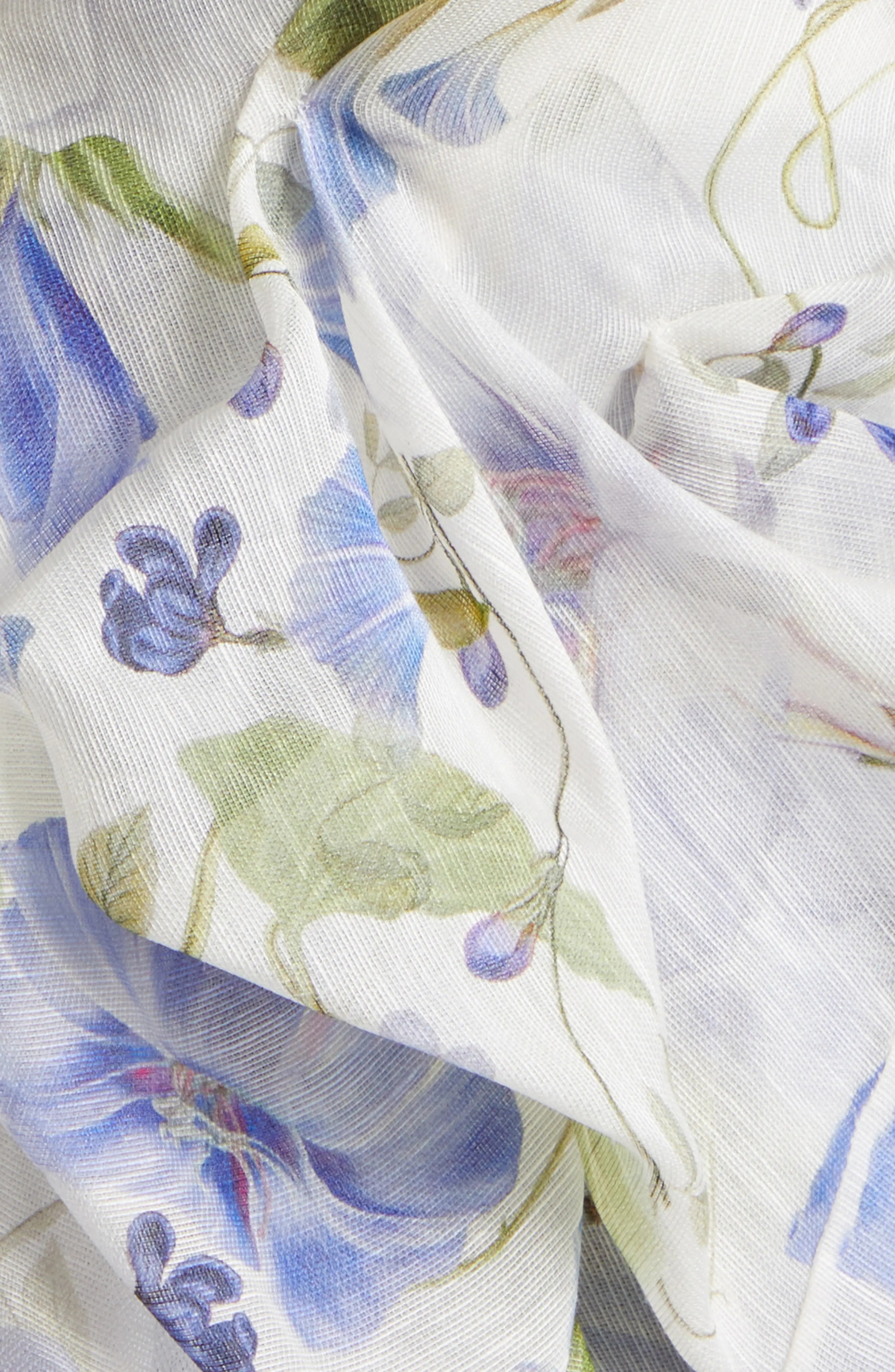 Natura Floral Asymmetric Strapless Linen & Silk Dress in Cream/Blue Floral - 6