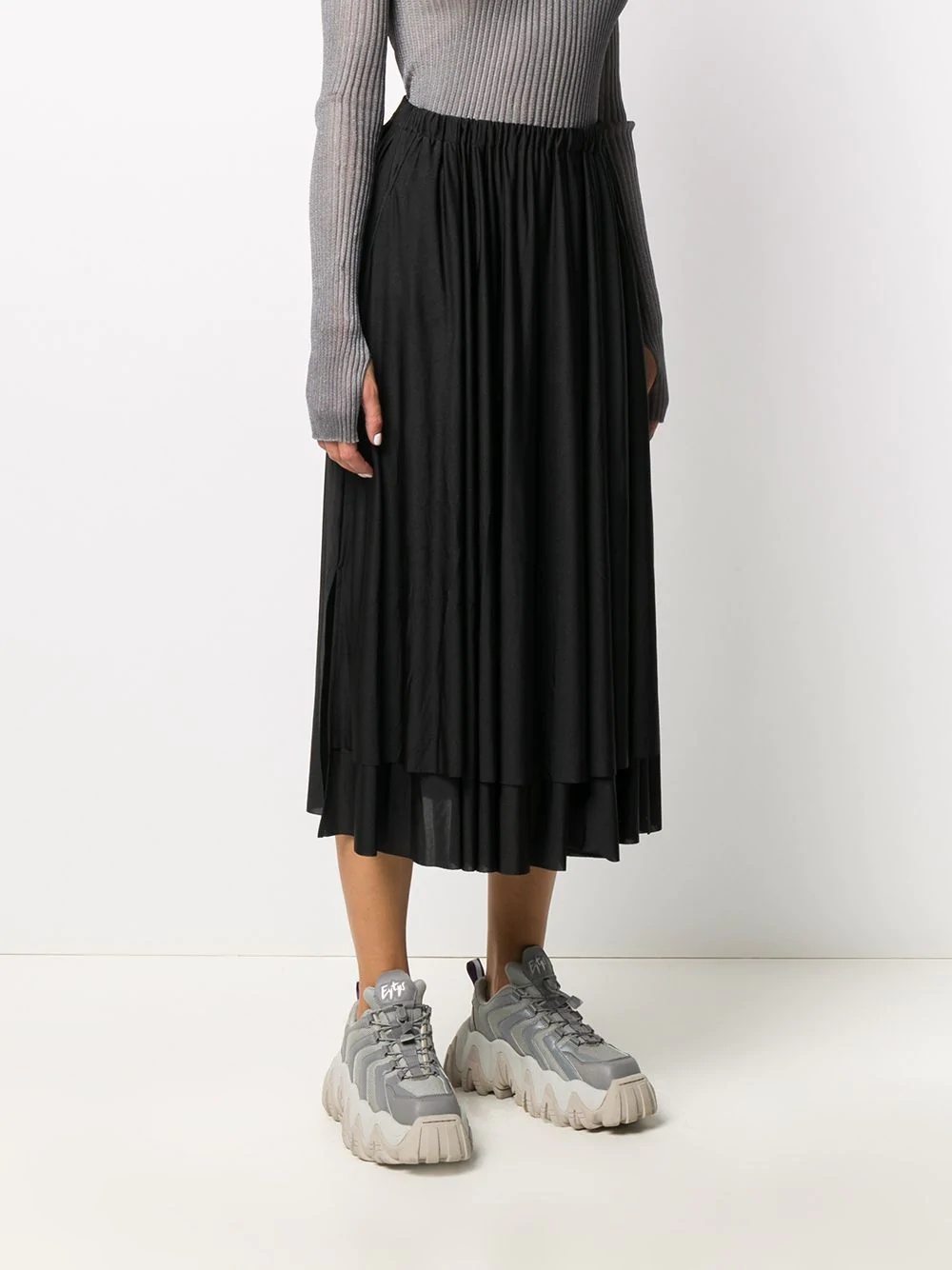 pleated flared midi skirt - 3