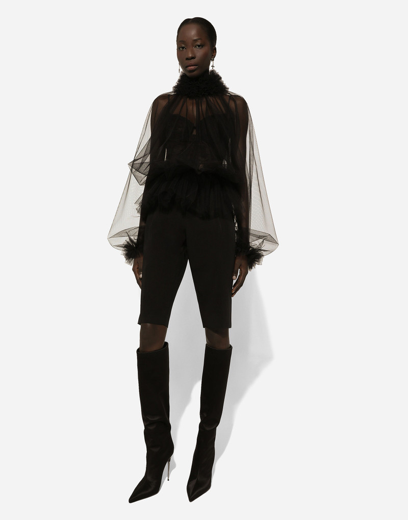 Tulle blouse with ruffles on the neck and cuffs 8