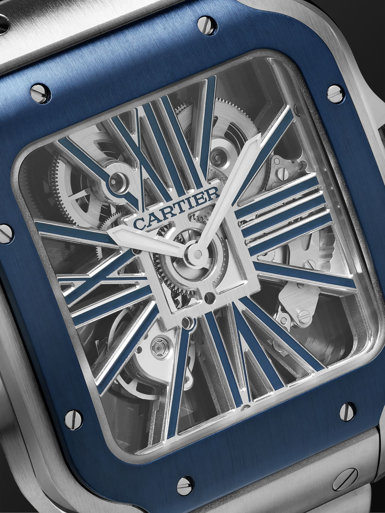 Santos de Cartier Limited Edition Hand-Wound Skeleton 39.8mm Interchangeable Steel and Rubber Watch, - 6