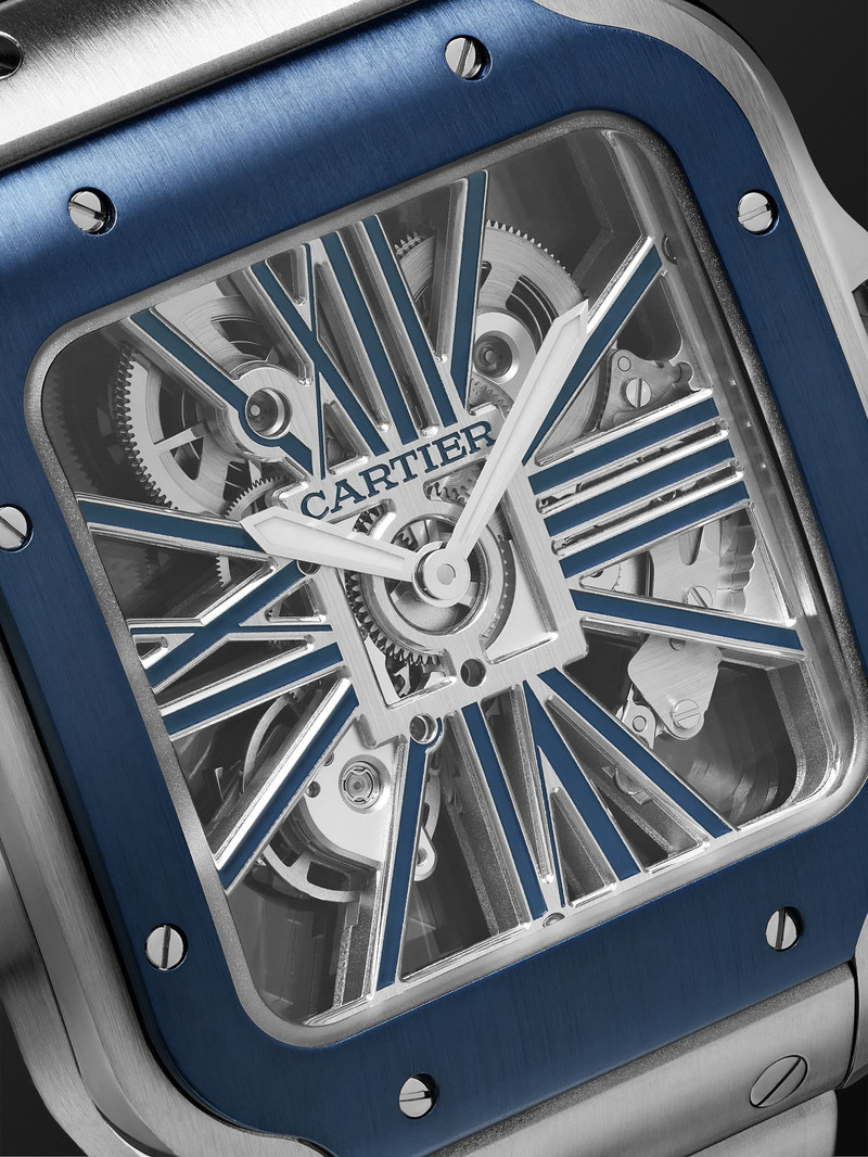 Santos de Cartier Limited Edition Hand-Wound Skeleton 39.8mm Interchangeable Steel and Rubber Watch, 6