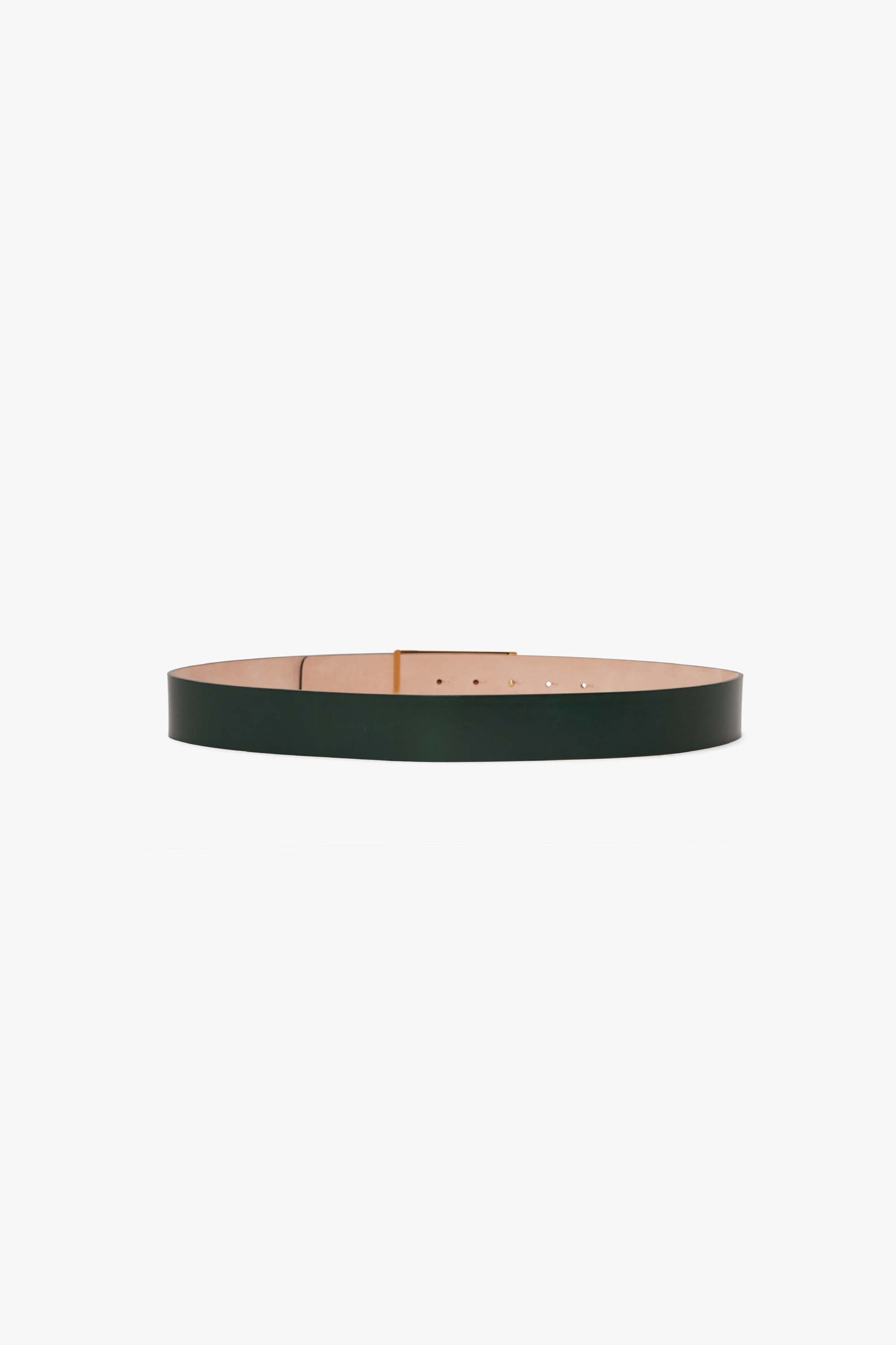 Jumbo Frame Belt In Dark Green Glossed Leather - 2