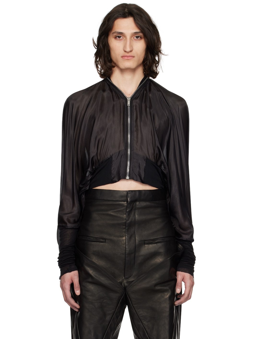 Black Bubble Batwing Flight Bomber Jacket - 1