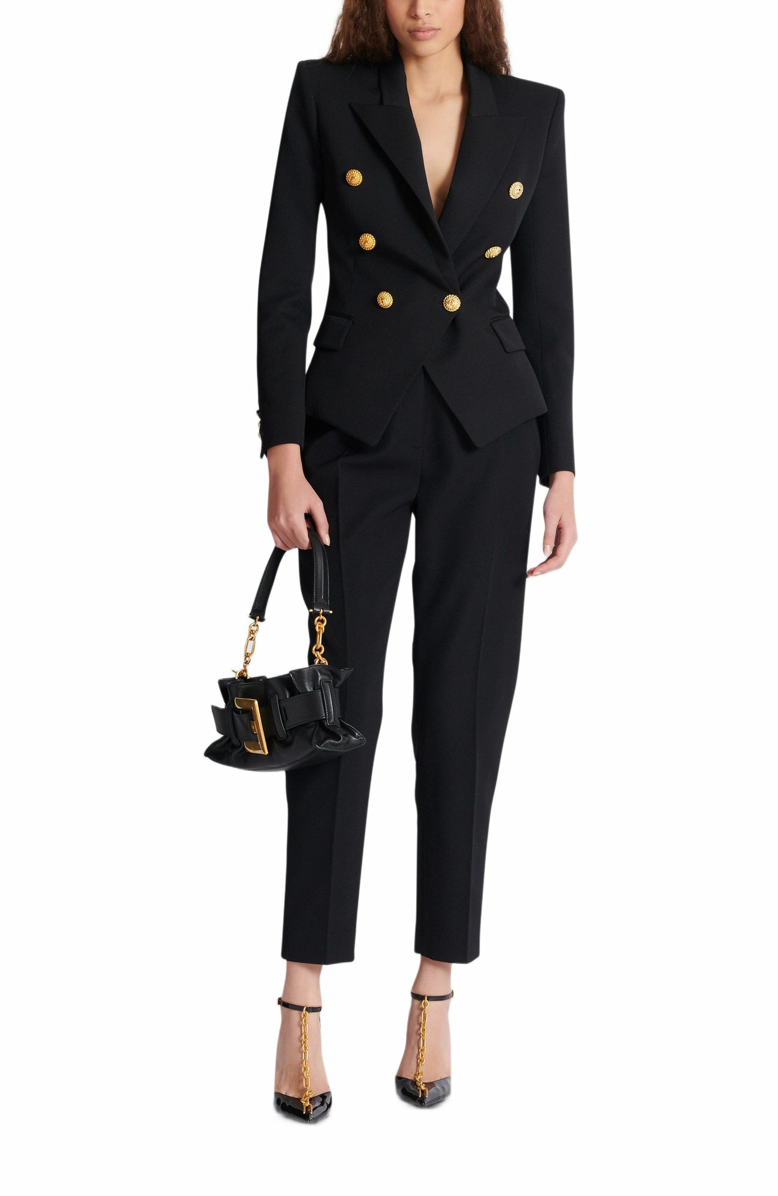 Balmain Grain de poudre 6-button fitted jacket in Black at Nordstrom - 3