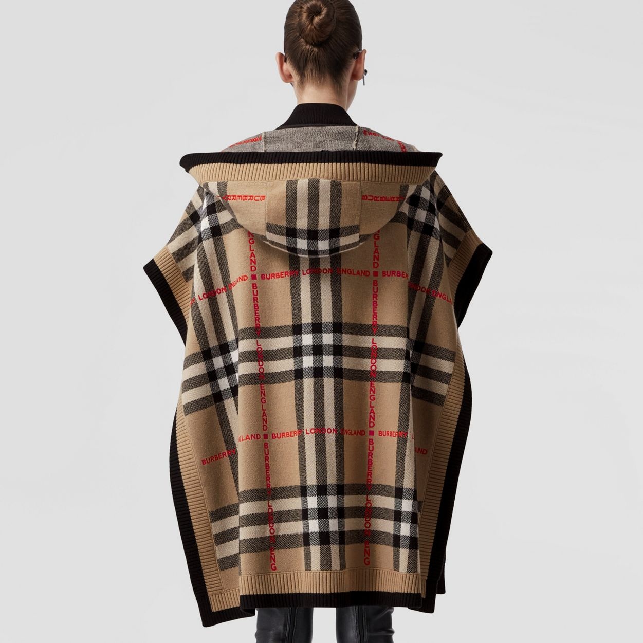 Check Wool Cashmere Hooded Cape - 4