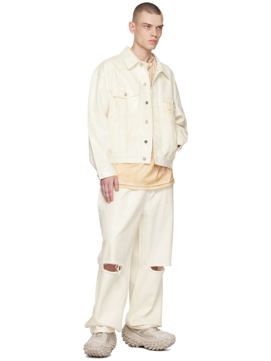 White Foil Coated Jeans - 4