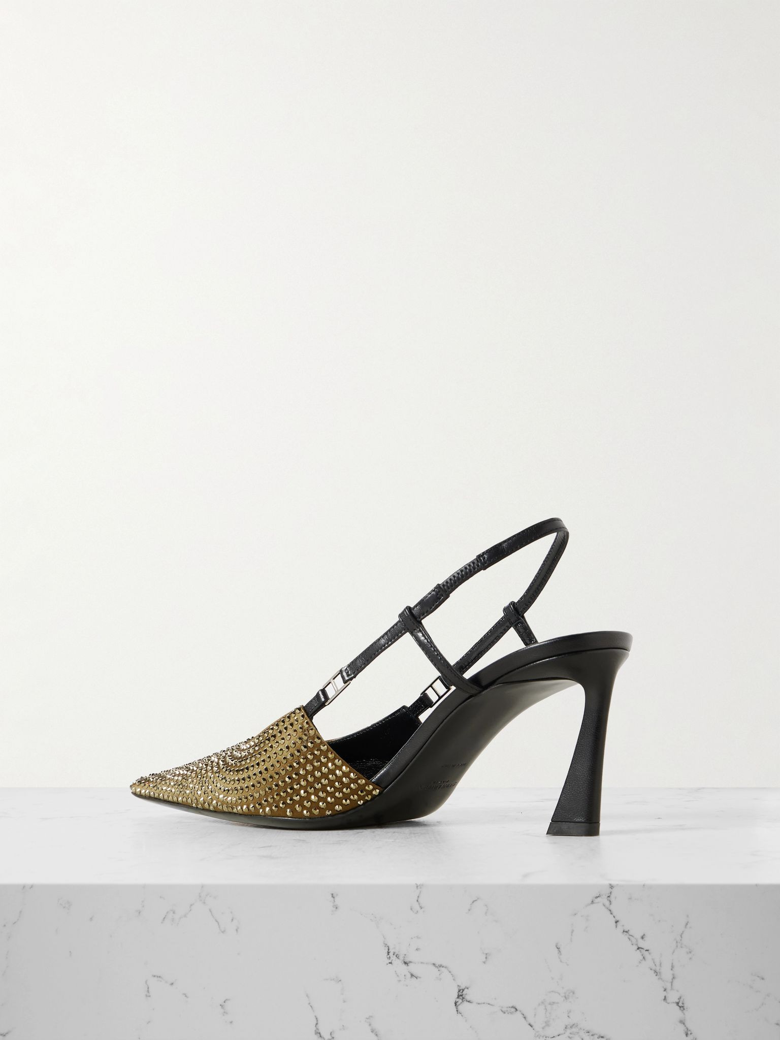Andree crystal-embellished satin and leather slingback pumps Green - 3