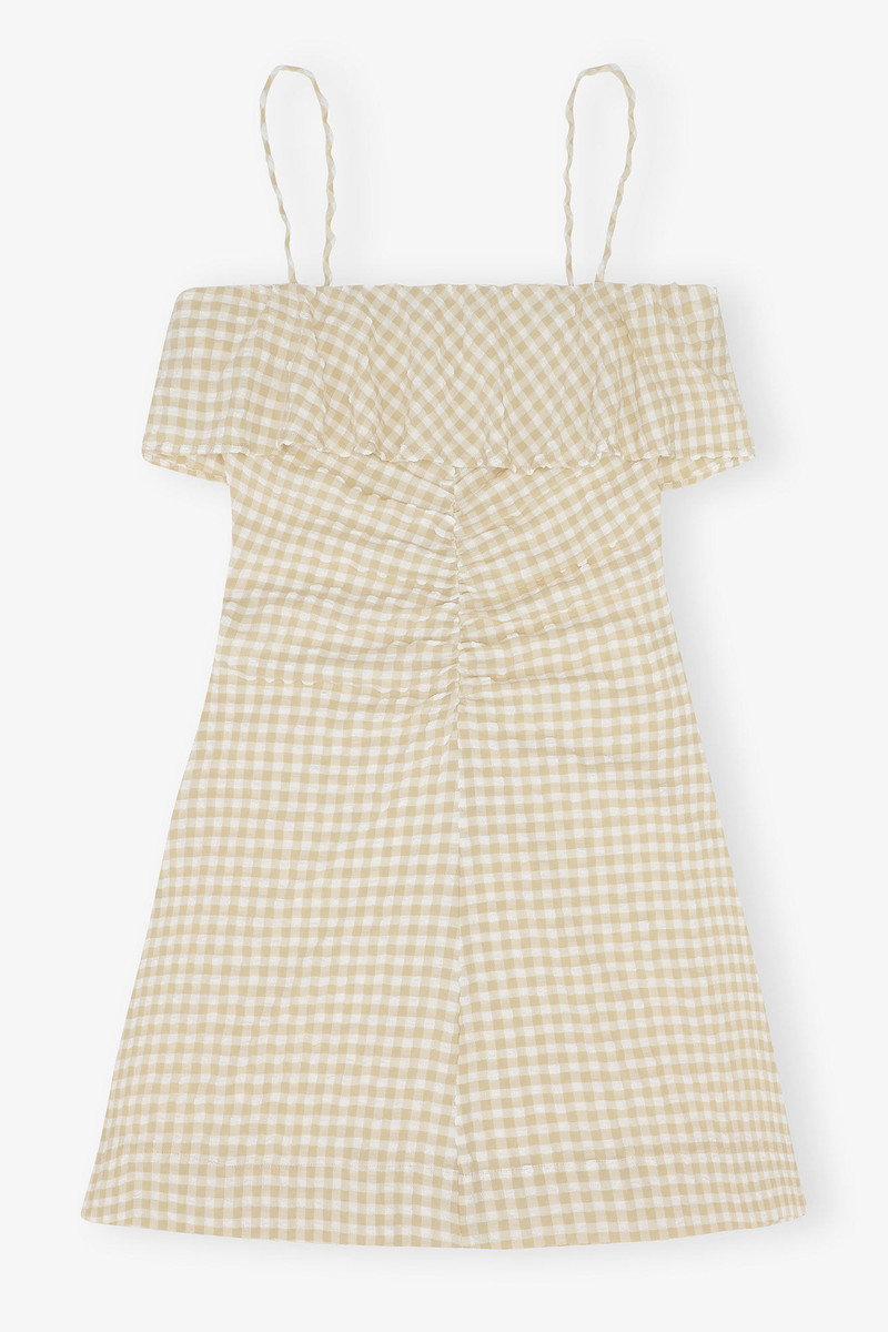 gingham 검사 인쇄는 minidress를 쌉니다 1