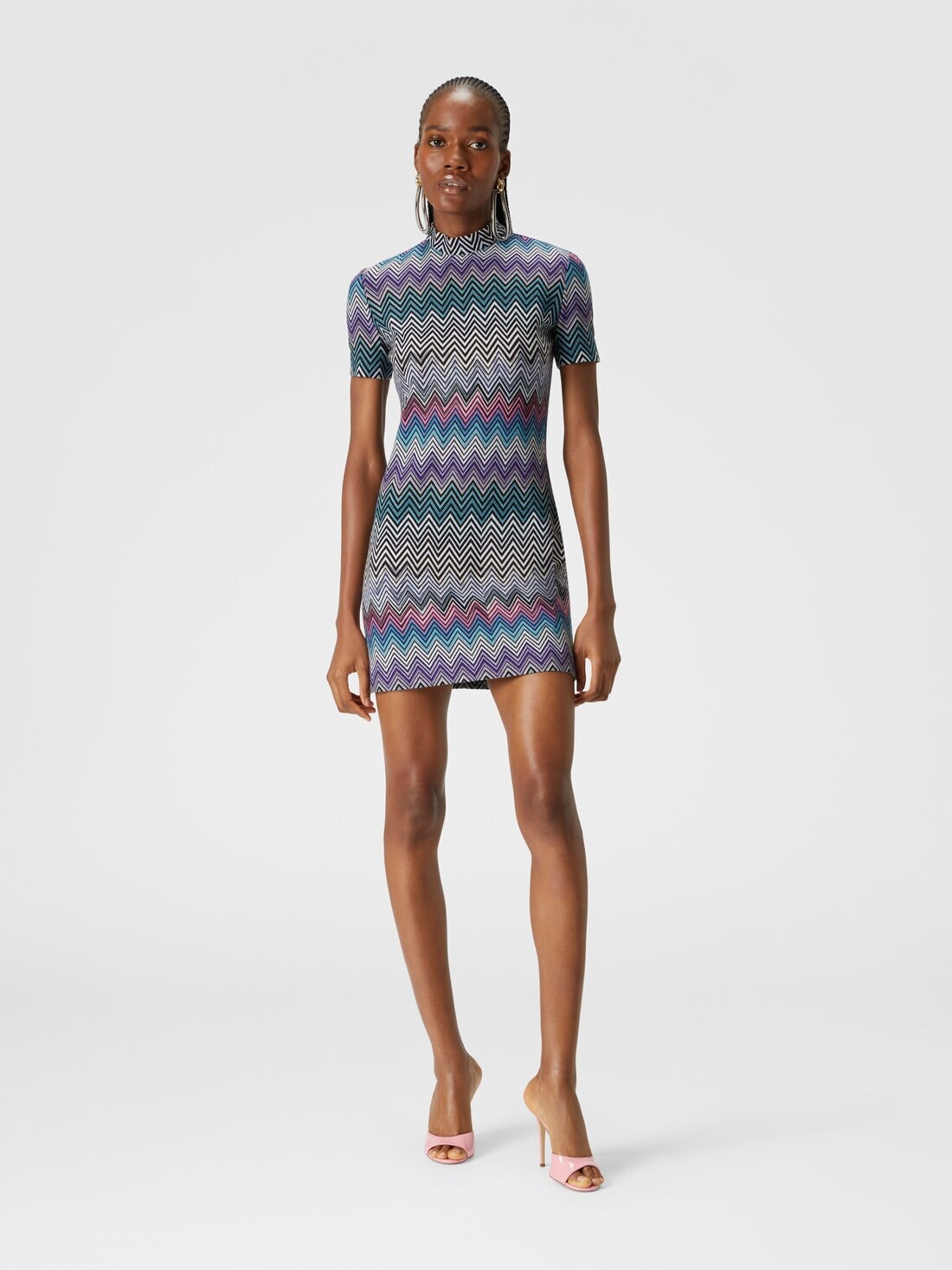Short-sleeved mini-dress in zigzag wool - 2