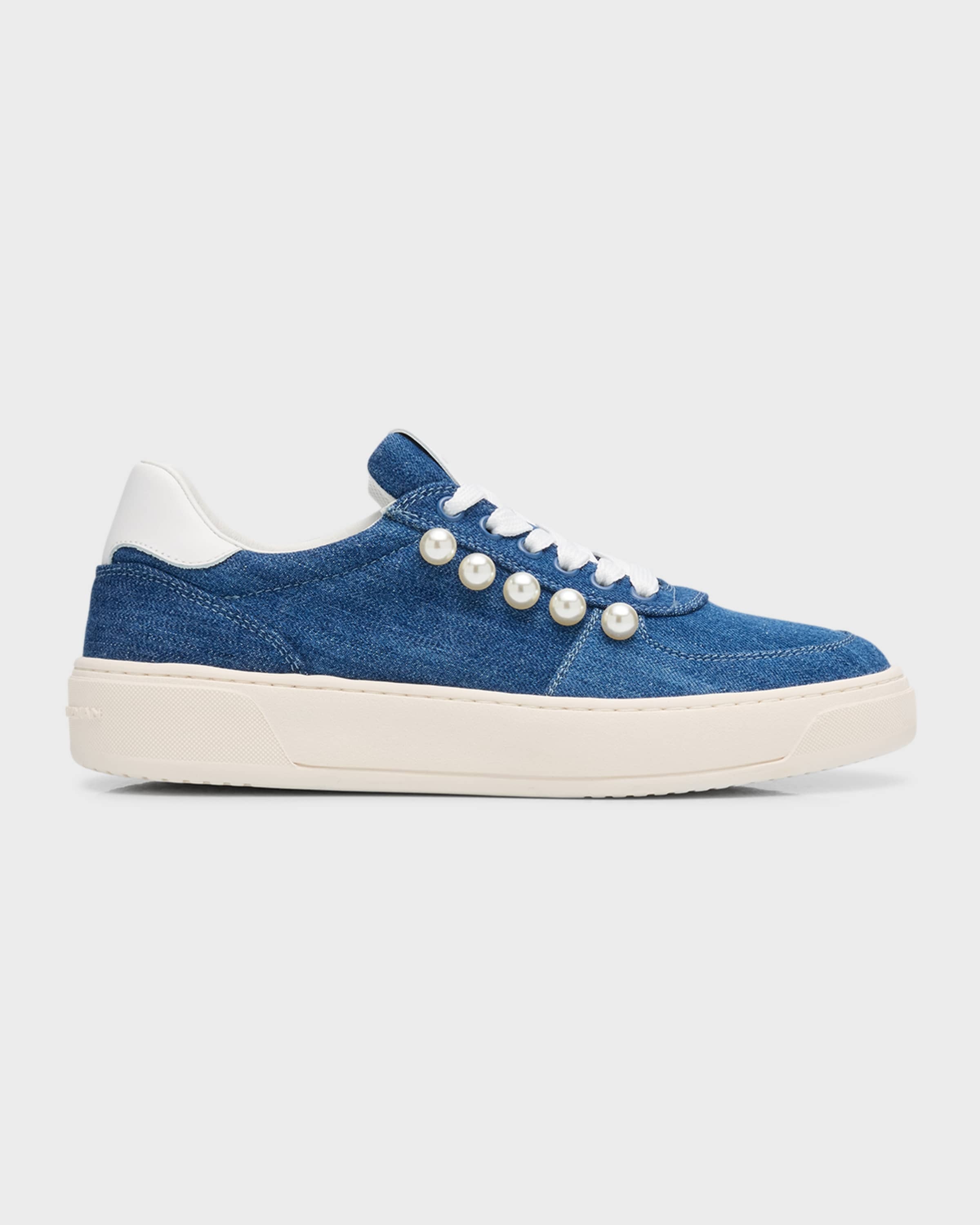 Denim Pearly Stud Low-Top Sneakers - 1