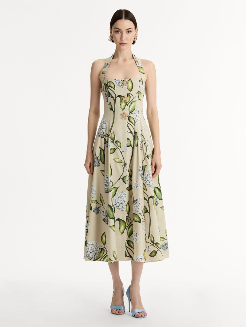 Oscar de la Renta PORCELAIN FLOWER COTTON POPLIN HALTER DRESS outlook