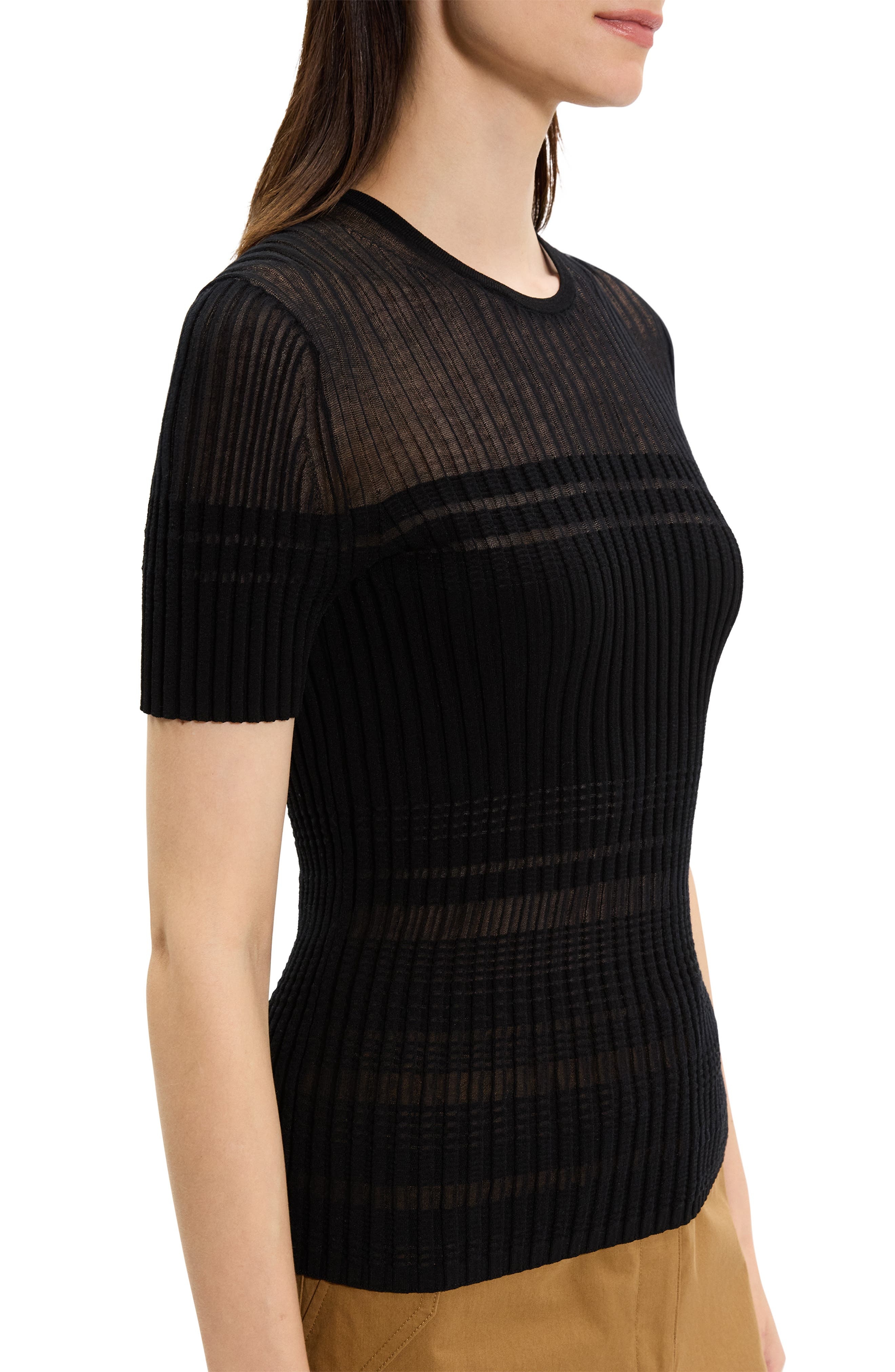 Theory Sheer Stripe T-Shirt in Black at Nordstrom - 4