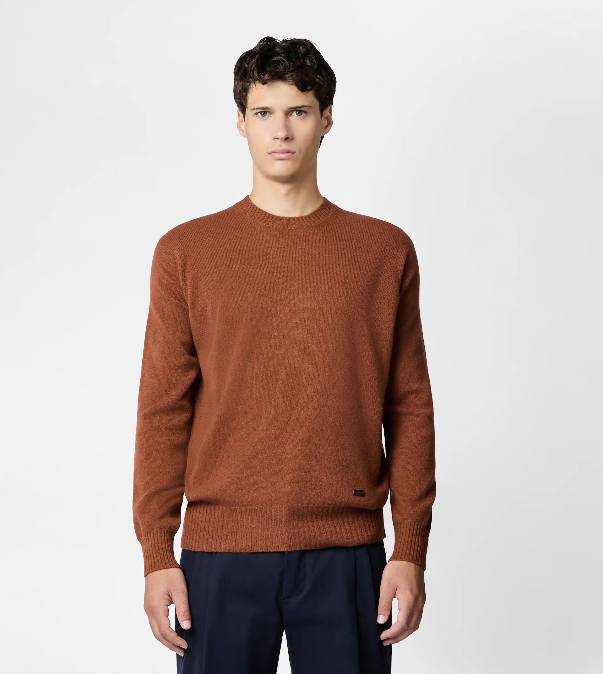 CASHMERE BLEND ROUND-NECK JUMPER - ORANGE - 4