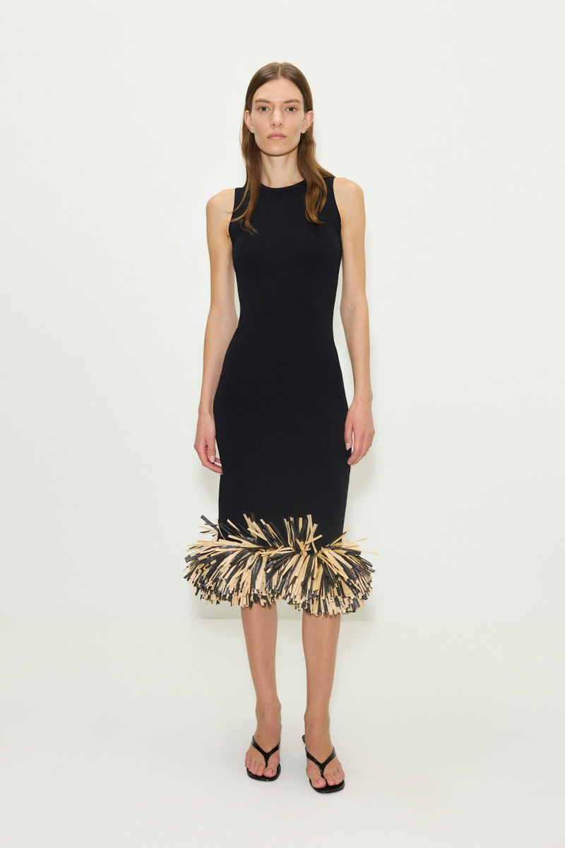 SIMONMILLER Boa Raffia Midi Dress in Black outlook