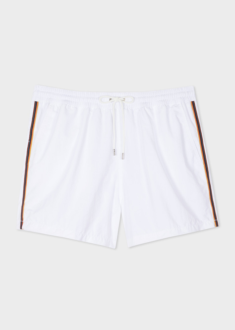 White Swim Shorts With 'Artist Stripe' Trim 1